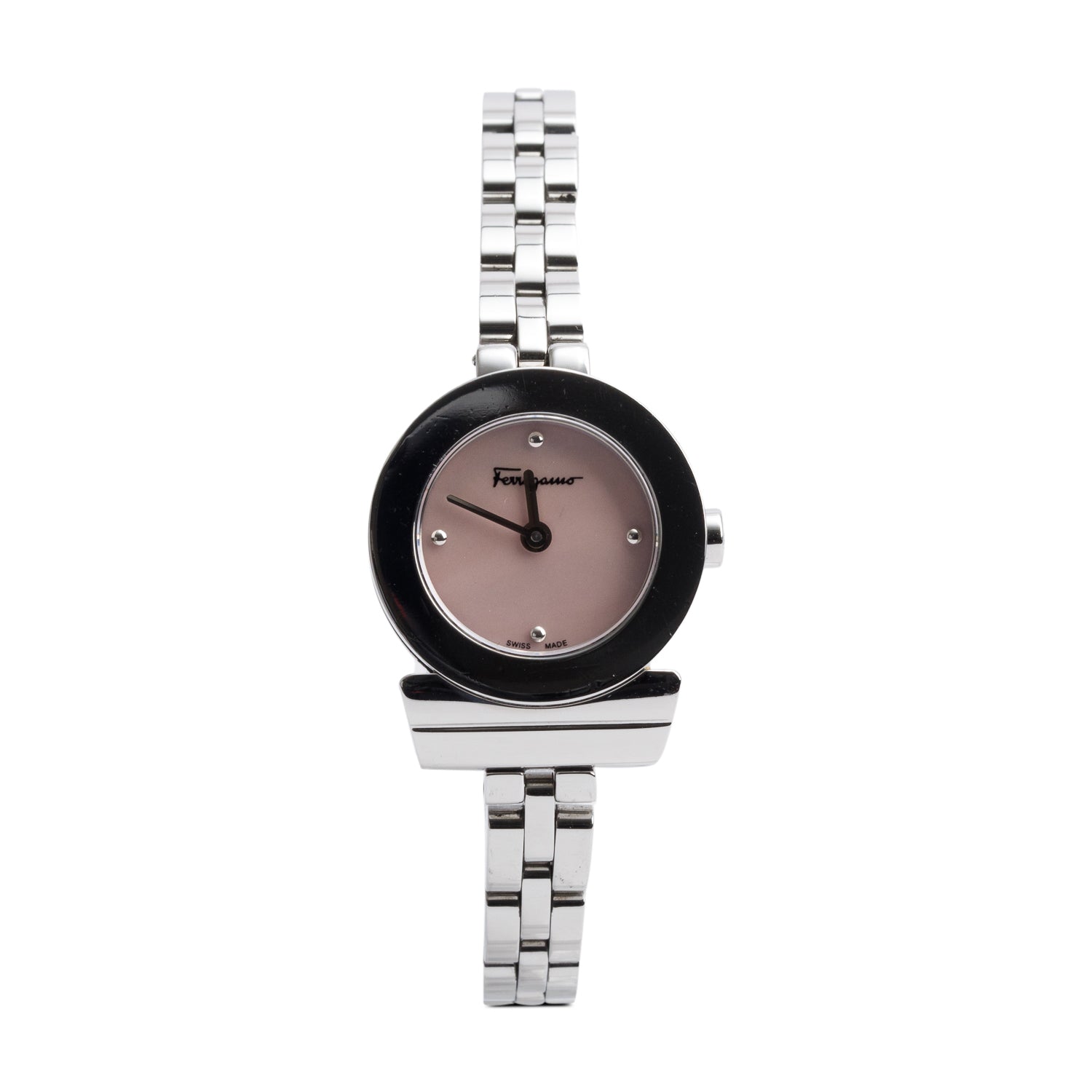 Salvatore Ferragamo Stainless Steel Gancino Watch Pink Dial w/ Box & Papers