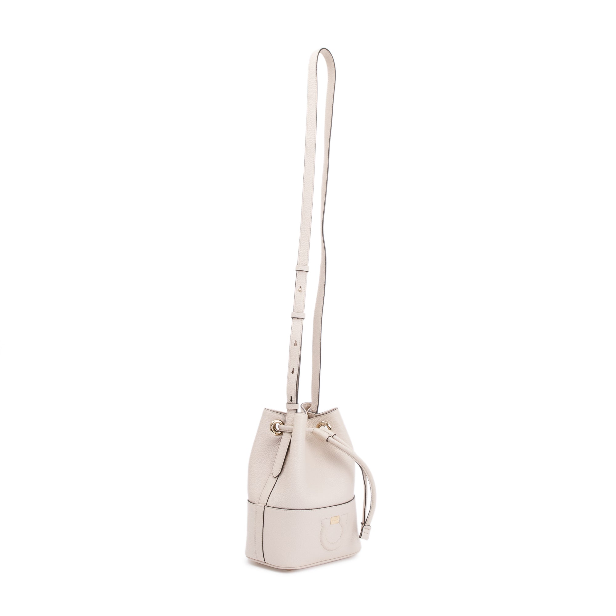 Salvatore Ferragamo White Calfskin Leather Gancini Bucket Bag