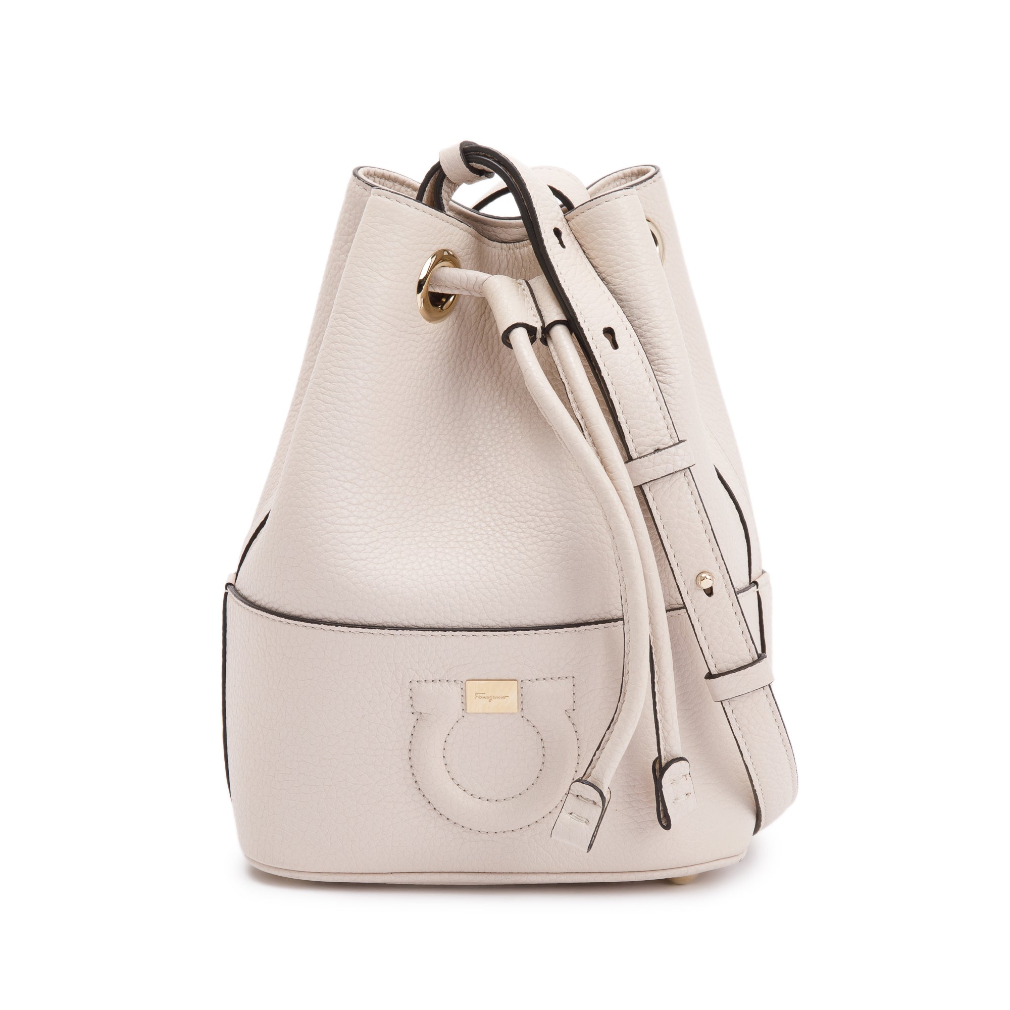 Salvatore Ferragamo White Calfskin Leather Gancini Bucket Bag