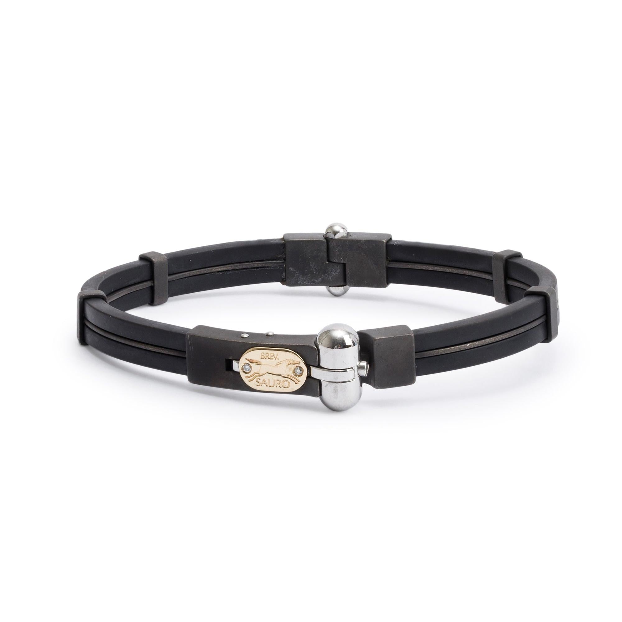 Sauro 18k Yellow Gold & Stainless Steel Rubber Diamond Hinged Bangle Bracelet