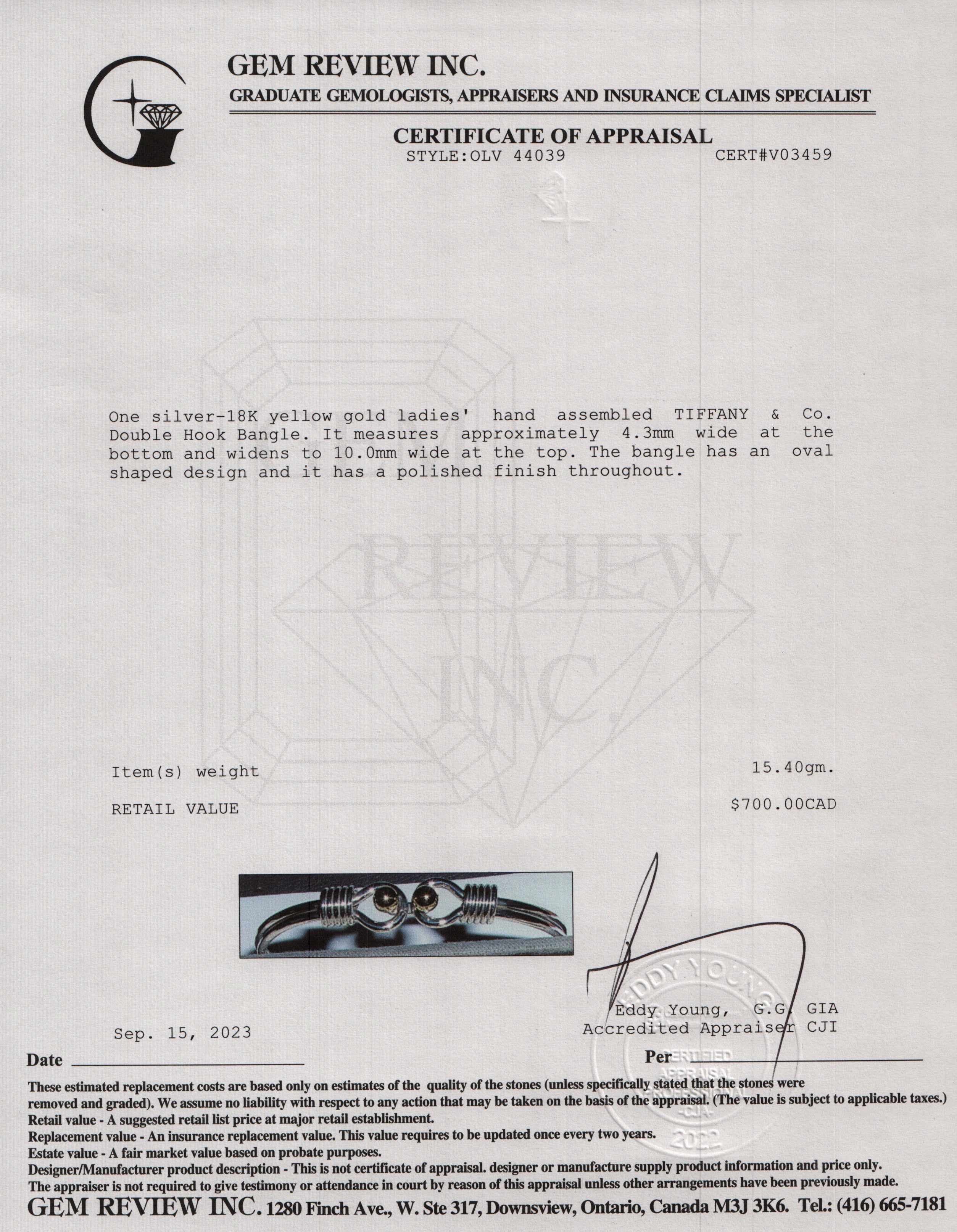 Tiffany & Co. Vintage Sterling Silver & 18k Yellow Gold Double Hook Bangle Bracelet