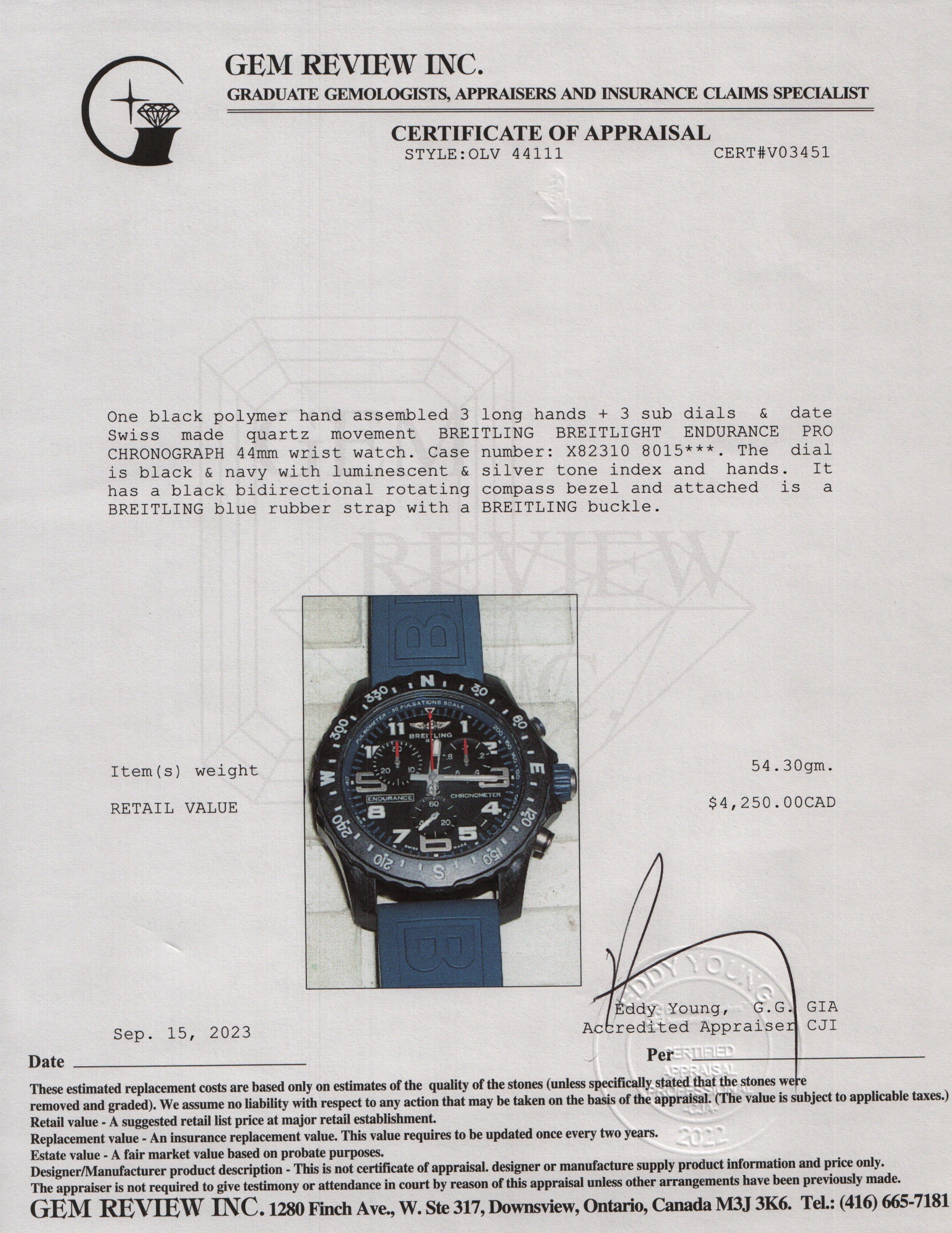 Breitling Breitlight Black Polymer Endurance Pro 44MM Watch w/ Box & Papers