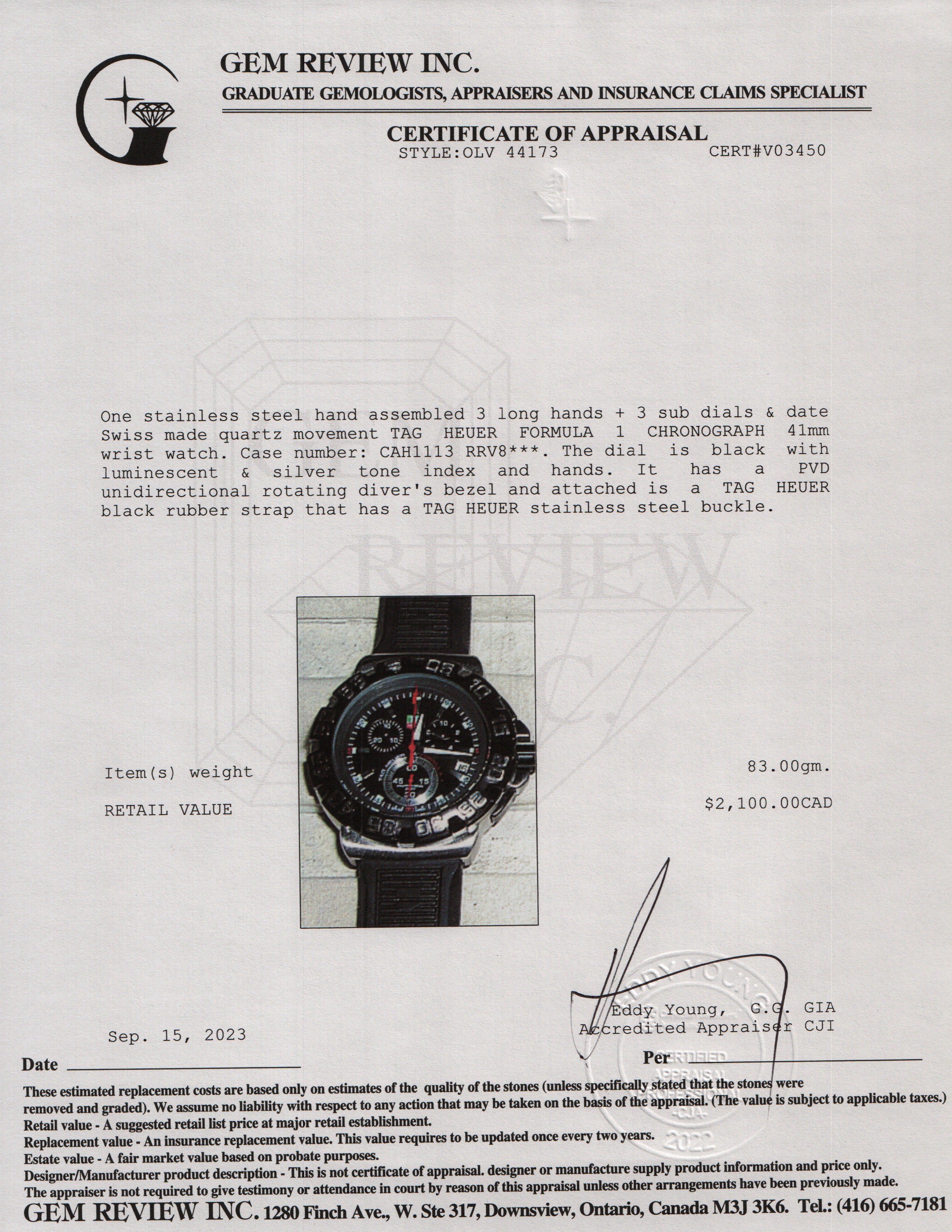 Tag Heuer Stainless Steel Formula 1 41 MM Chronograph Watch