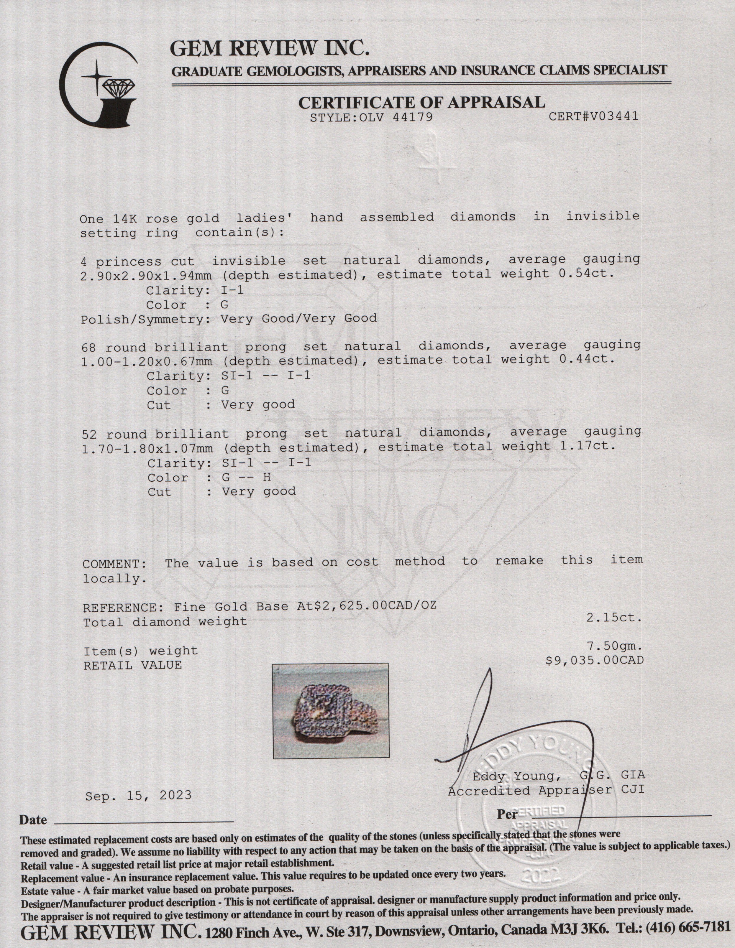 14k Rose Gold Invisible Set Diamond Ring