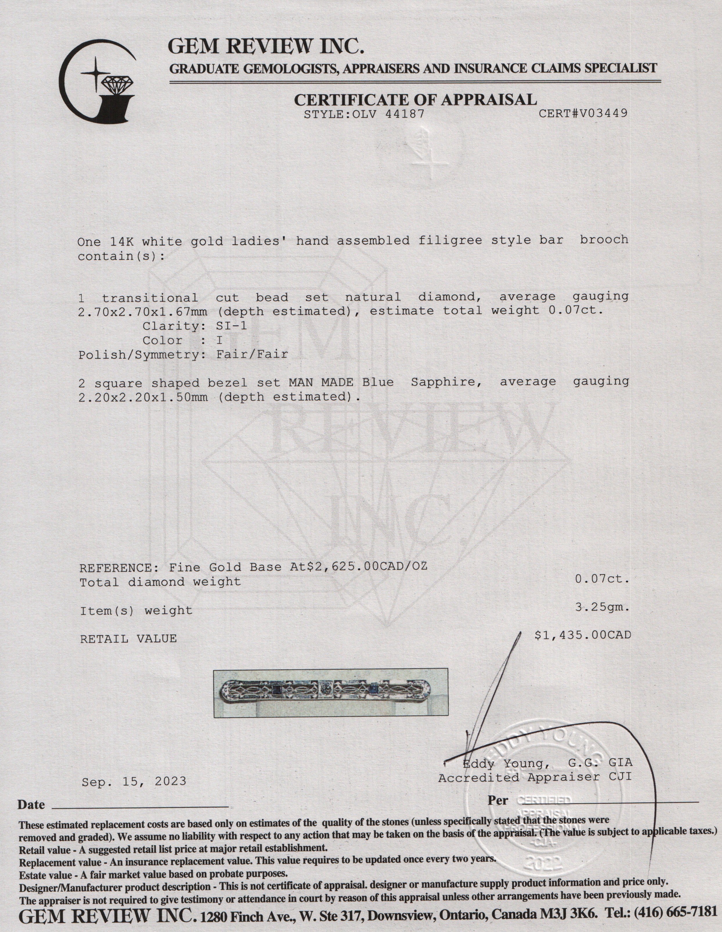 Antique 14k White Gold Diamond Filigree Bar Brooch