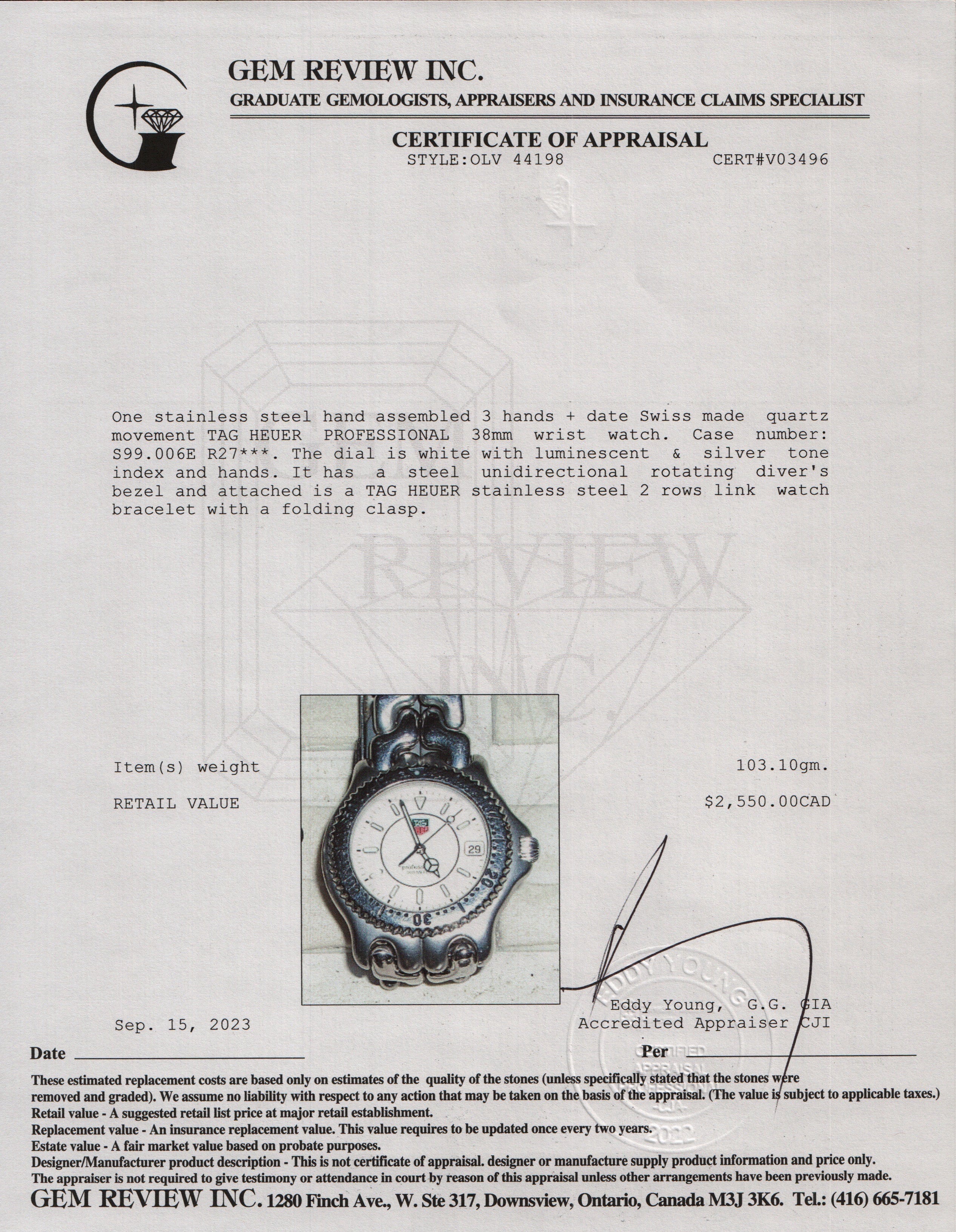 Tag Heuer Stainless Steel Professional 38 MM Watch