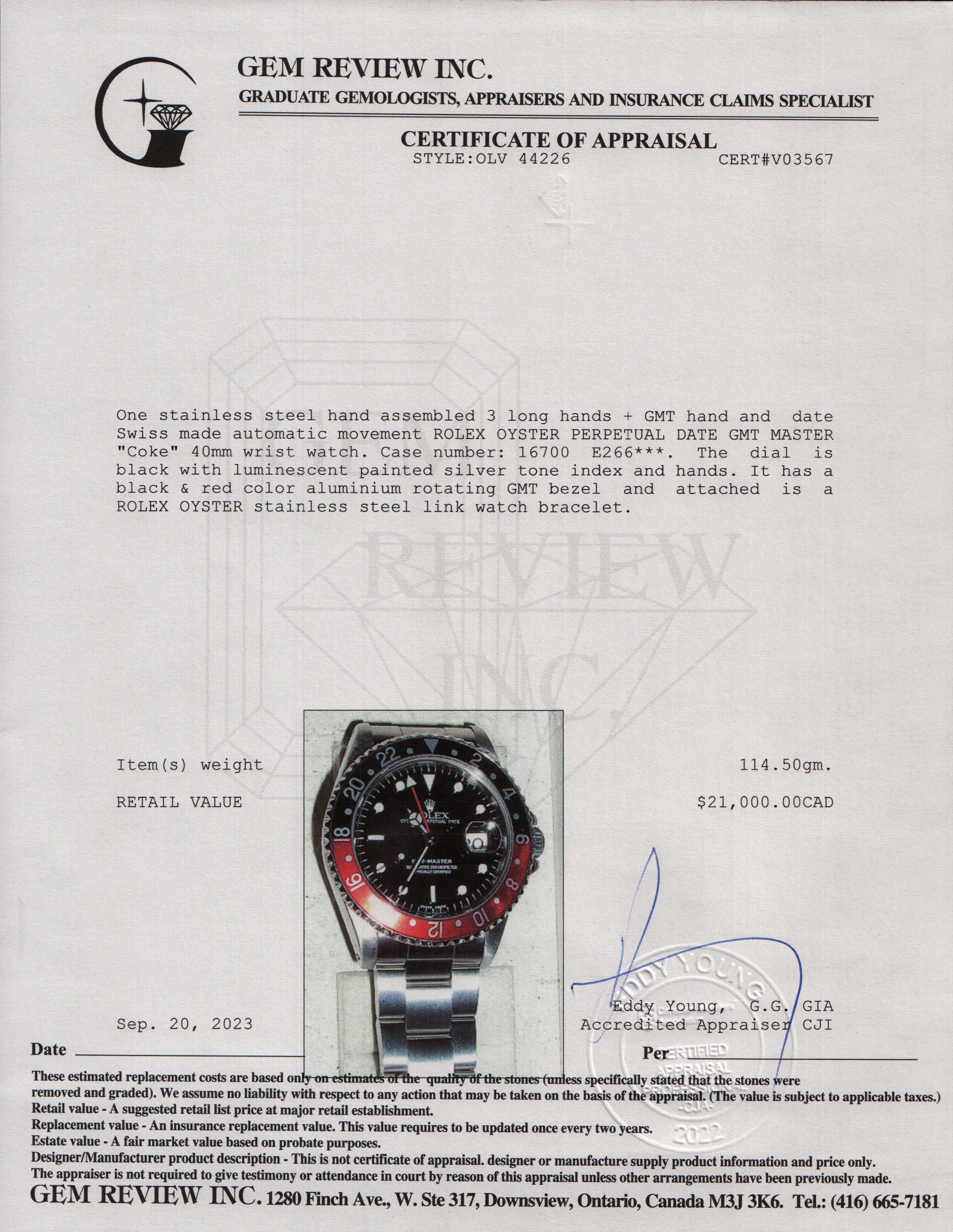 Rolex Stainless Steel GMT-Master II 'Coke' 40 MM Watch w/ Box & Papers
