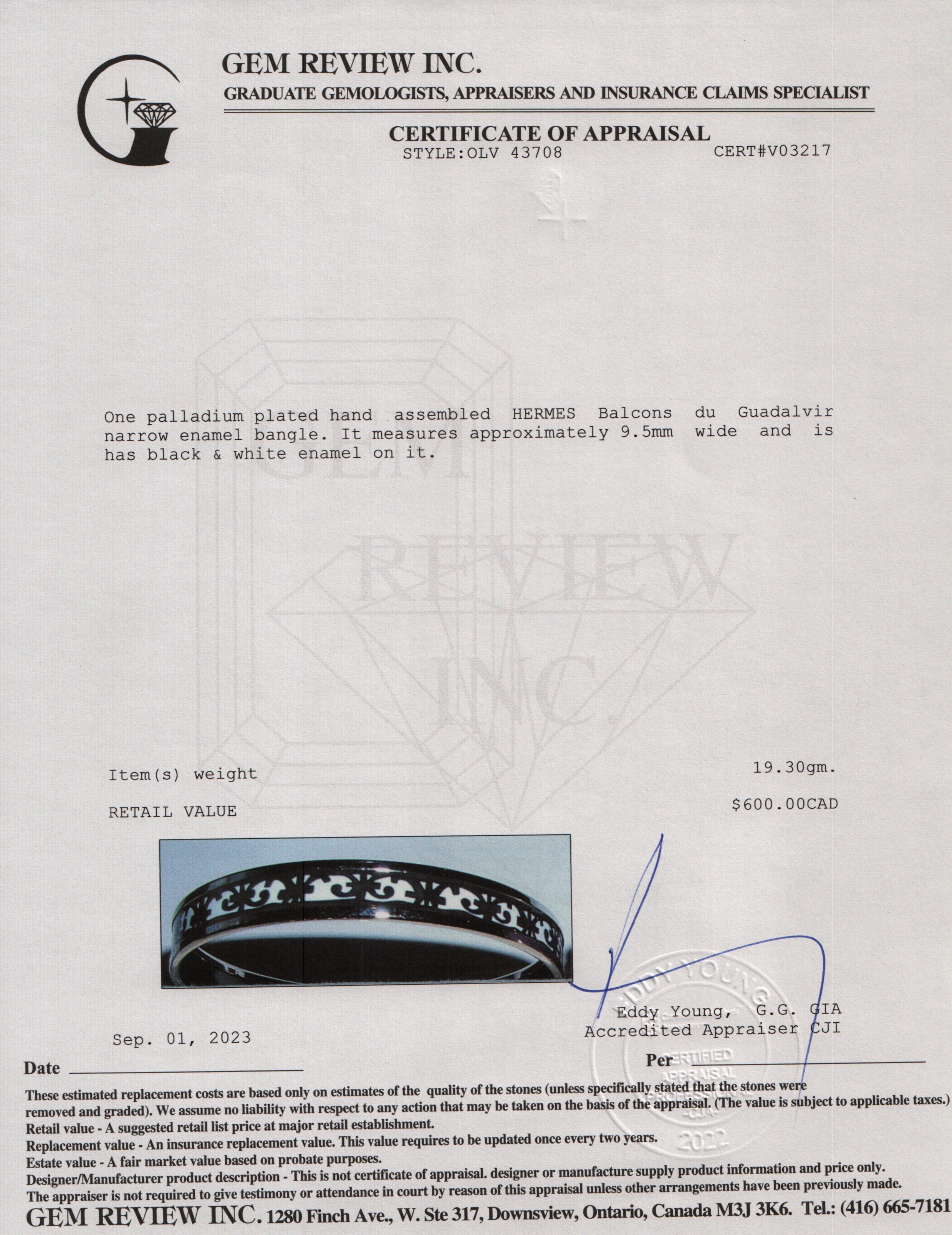 Hermes Balcons du Guadalquivir Narrow Enamel Bangle