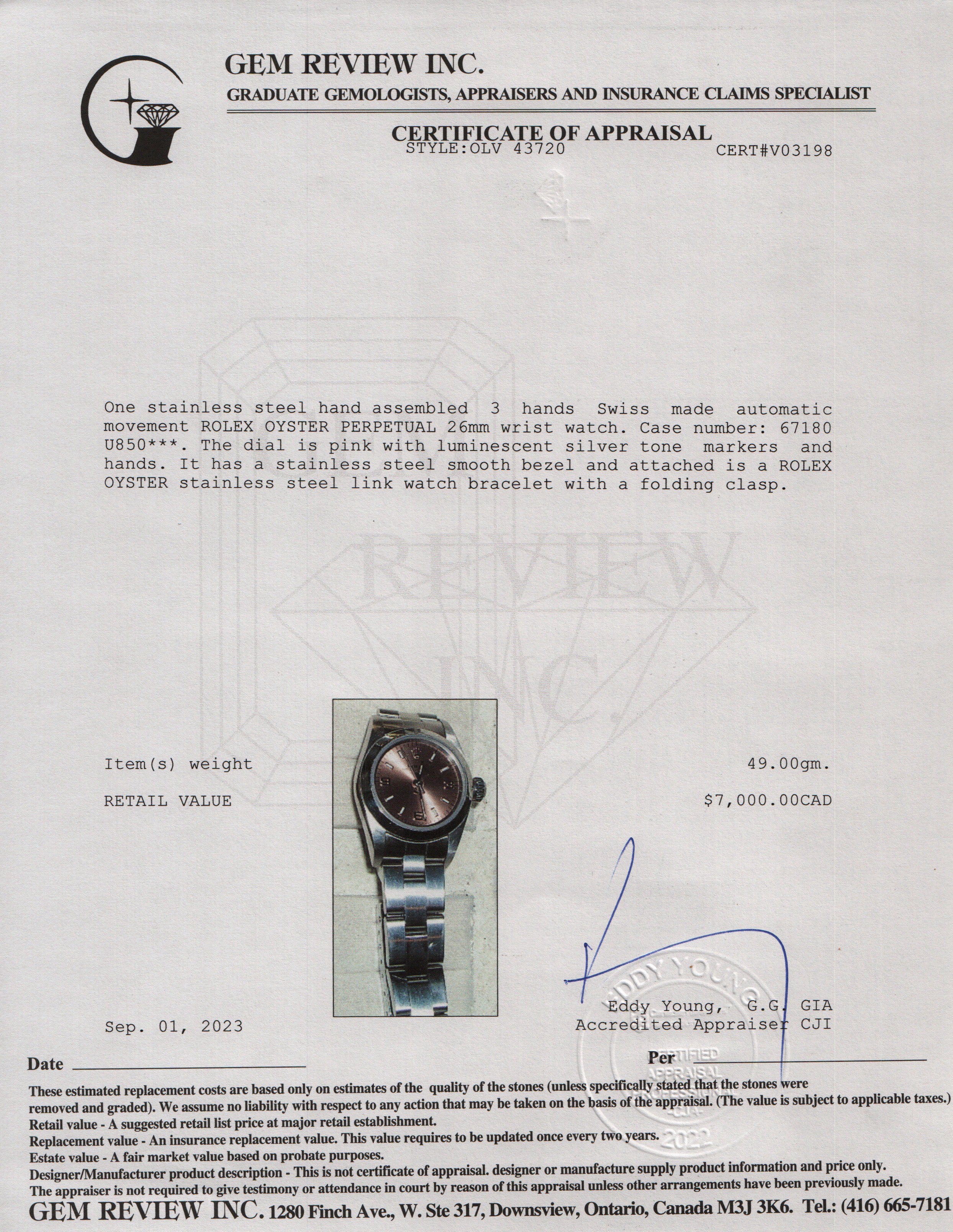 Rolex Oyster Perpetual 26 MM Watch w/ Box & Papers