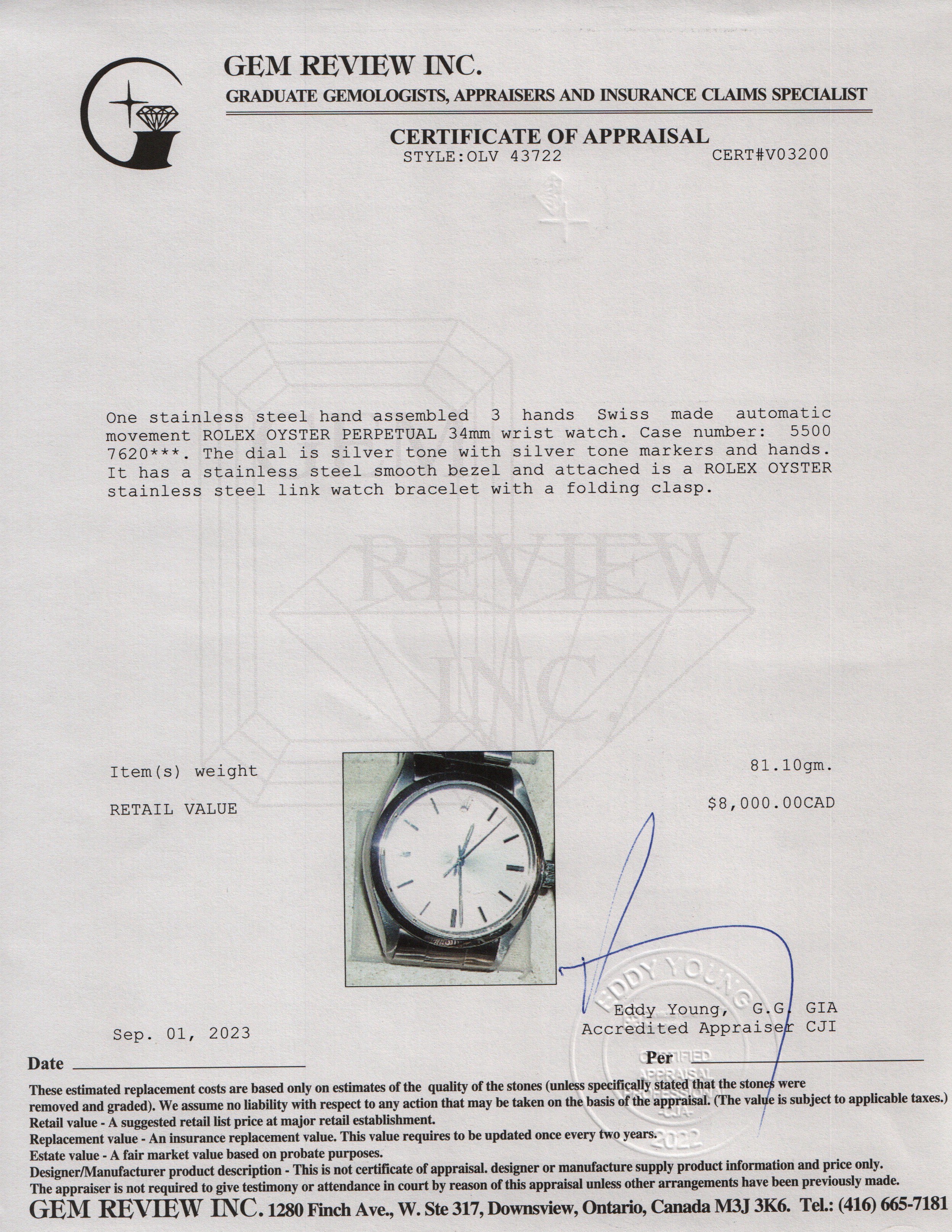 Rolex Oyster Perpetual Air King 34 MM Automatic Watch