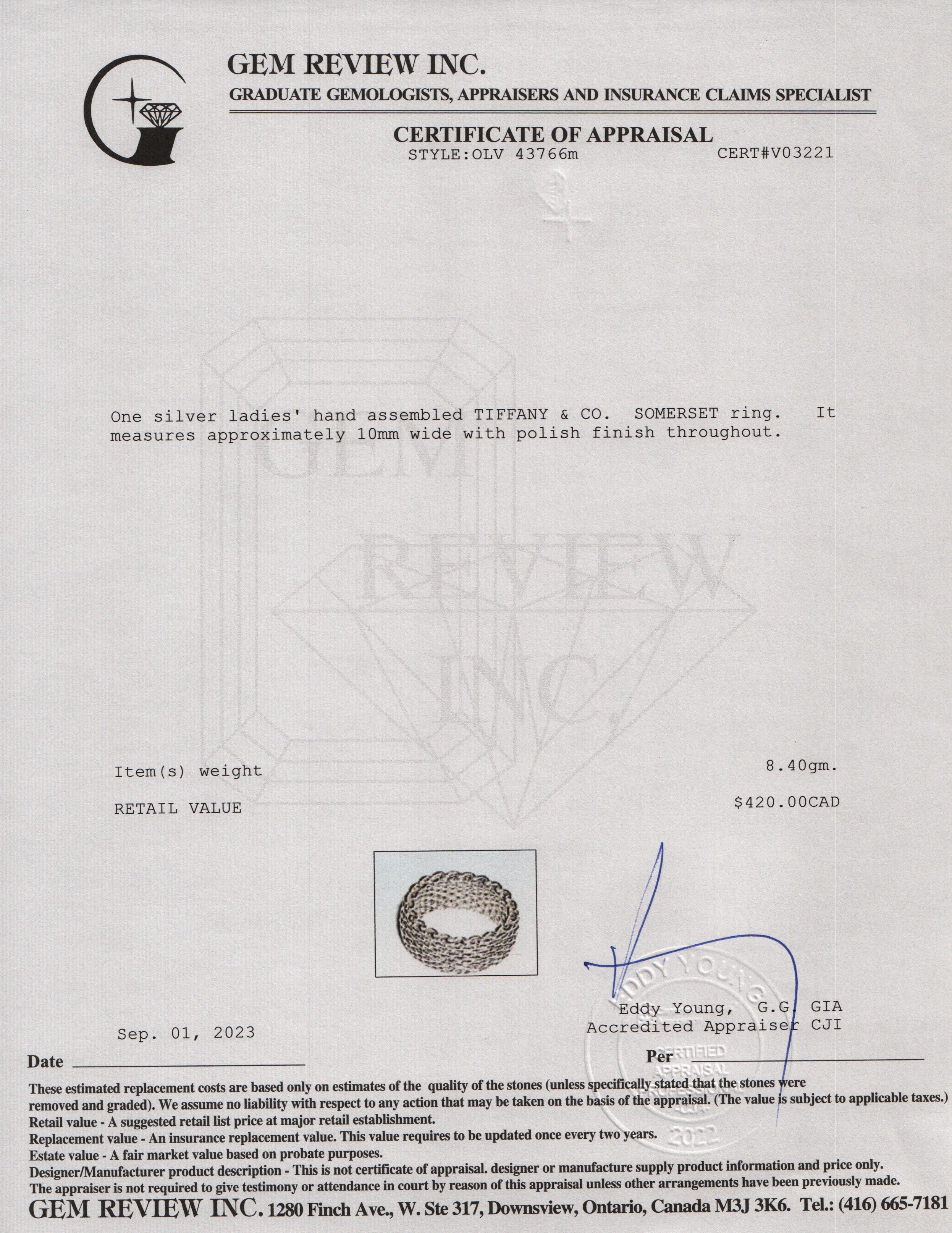 Tiffany & Co. Sterling Silver Somerset Mesh Ring, Size 6