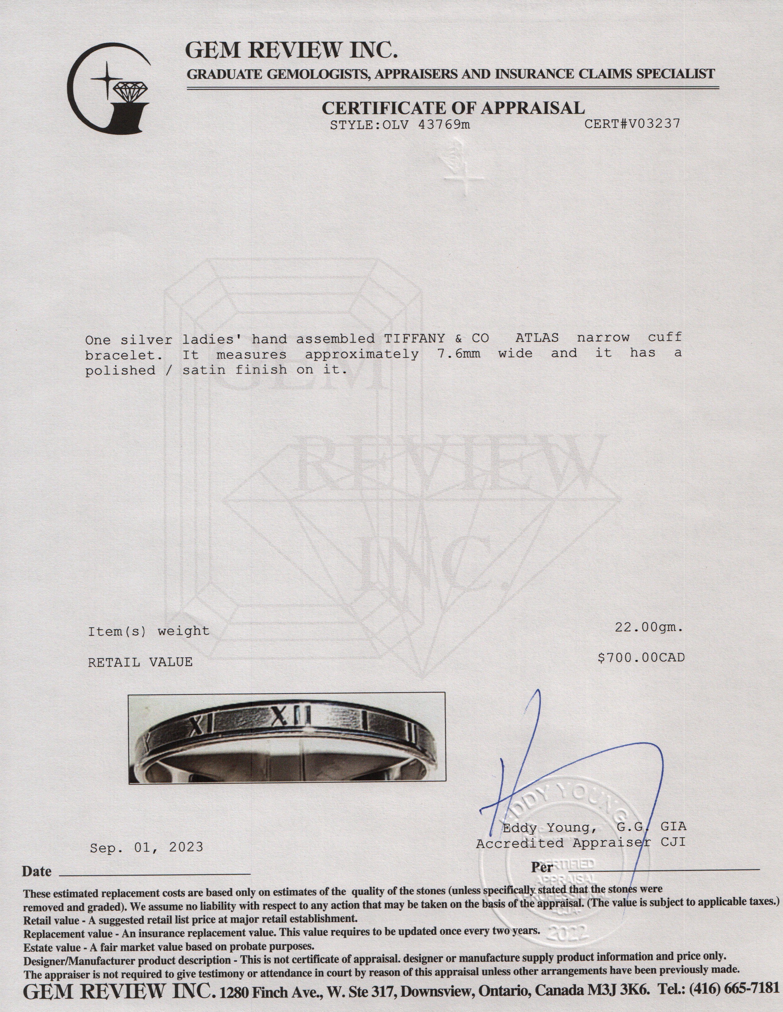 Tiffany & Co. Sterling Silver Vintage Atlas Narrow Cuff