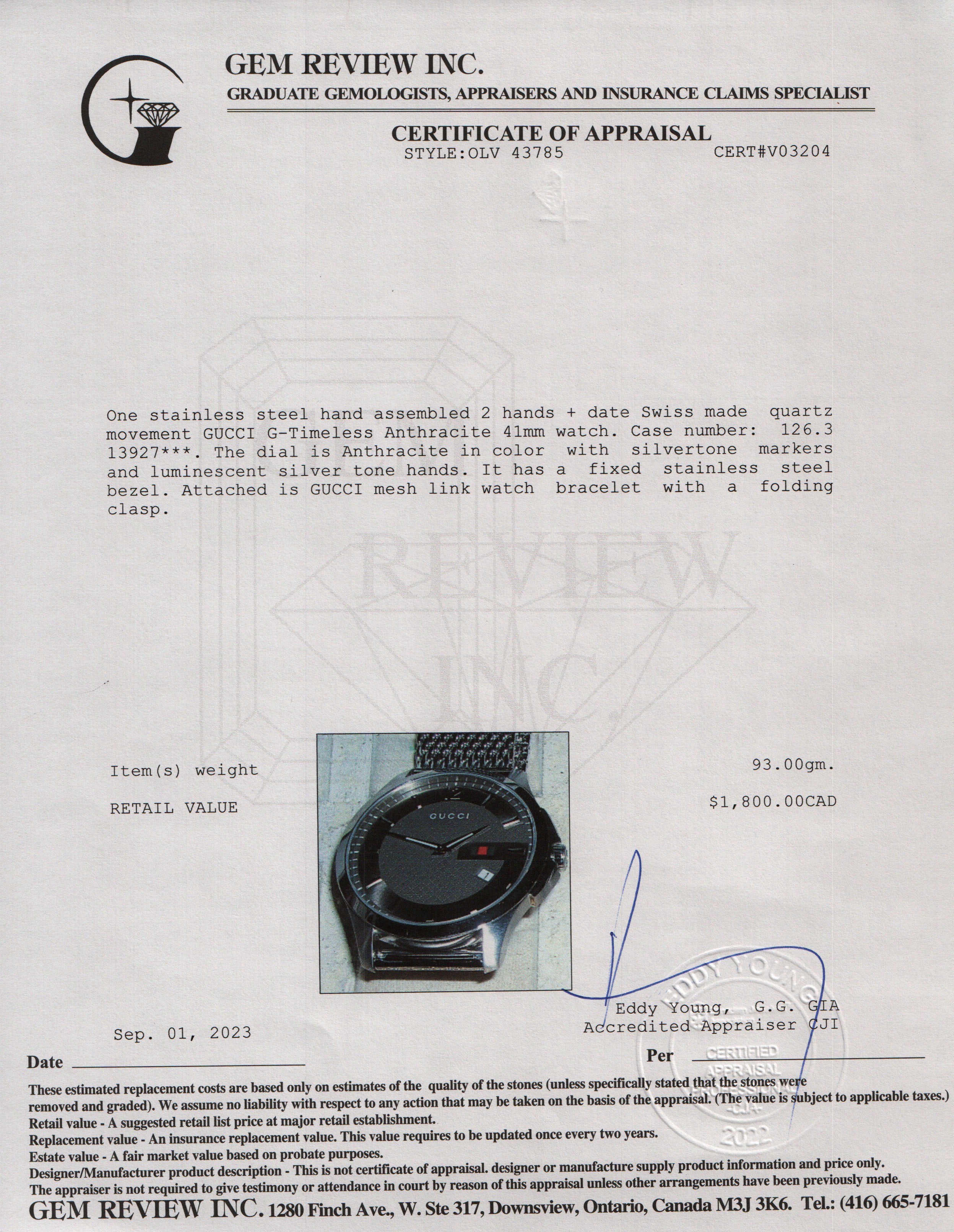 Gucci G-Timeless Anthracite 41 MM Watch