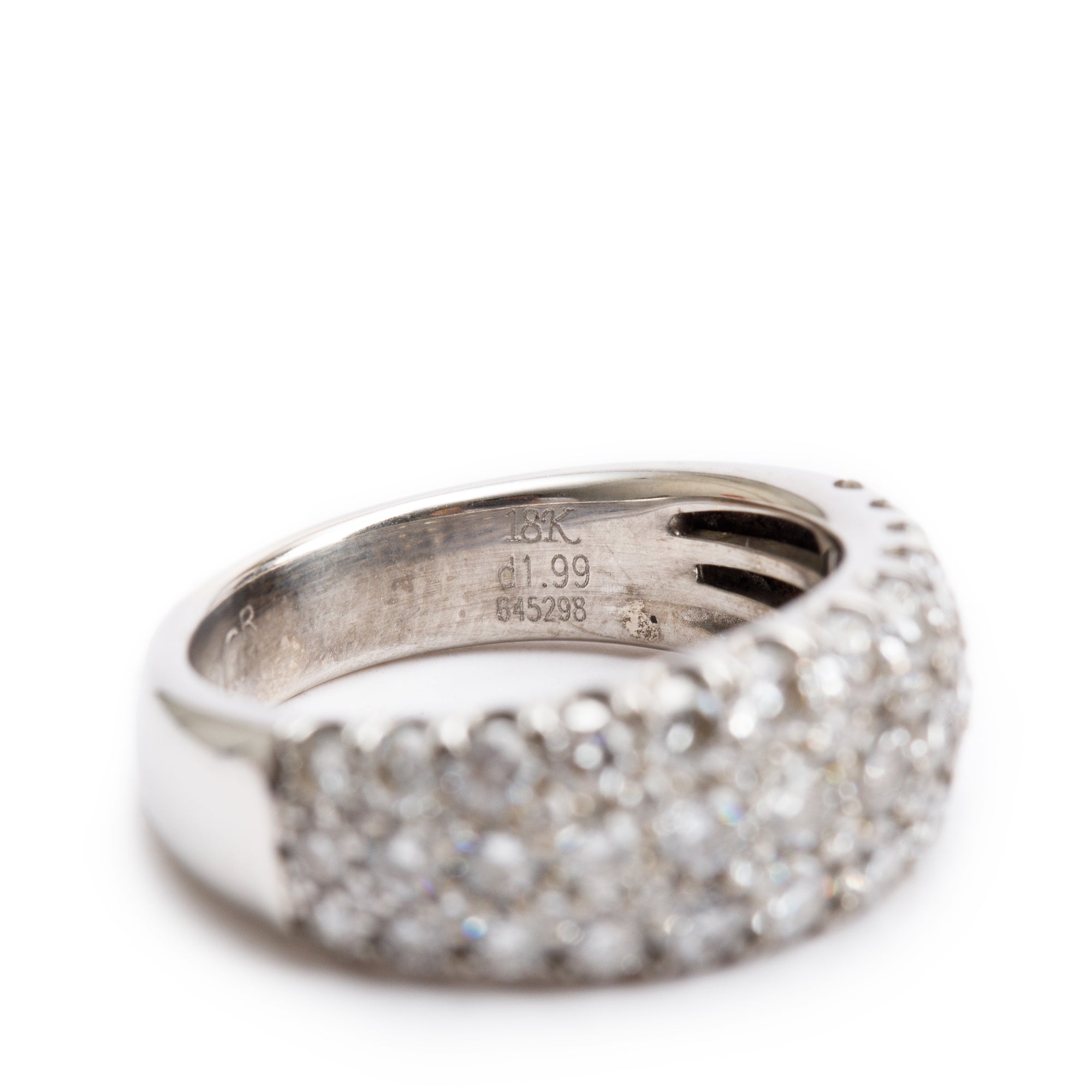 Simon G 18k White Gold 1.99 tcw. Pave Diamond Band Ring, Size 5.5 w/ Authenticity Card