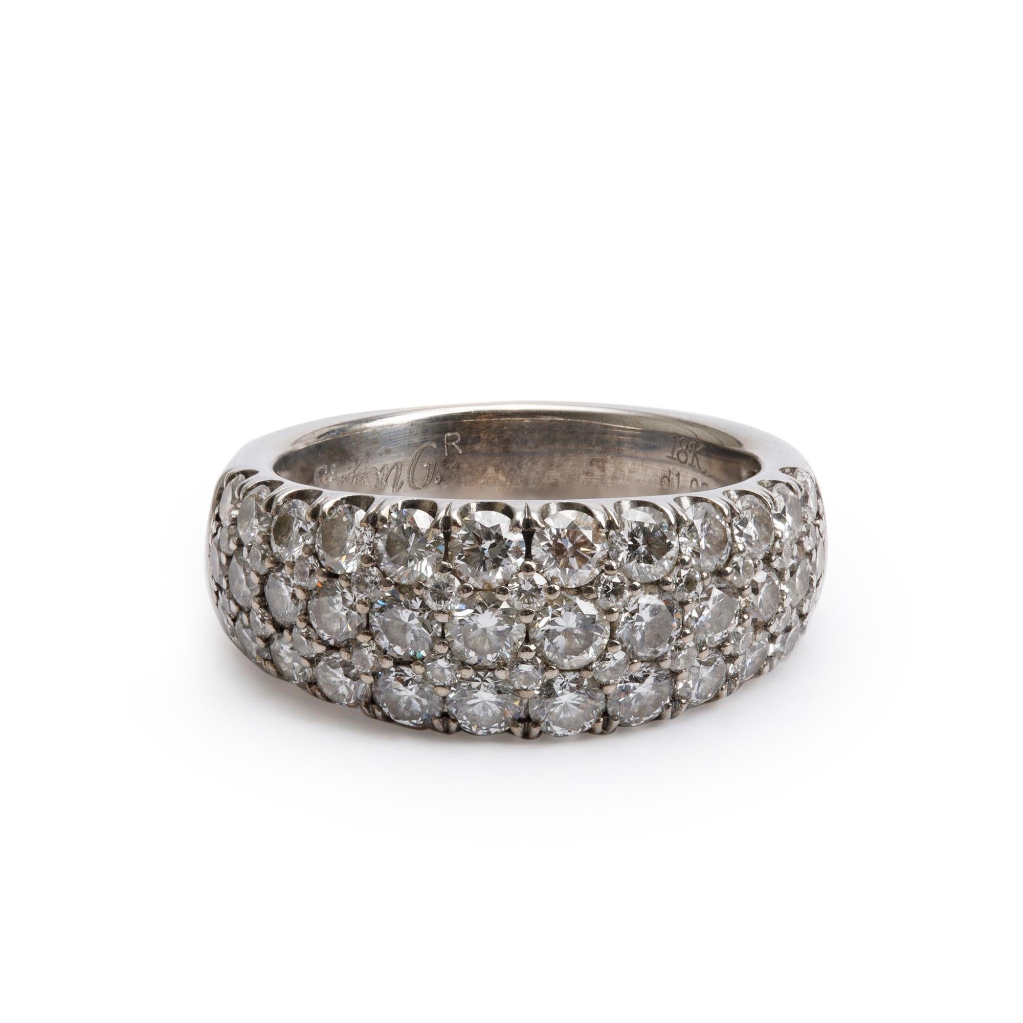 Simon G 18k White Gold 1.99 tcw. Pave Diamond Band Ring, Size 5.5 w/ Authenticity Card