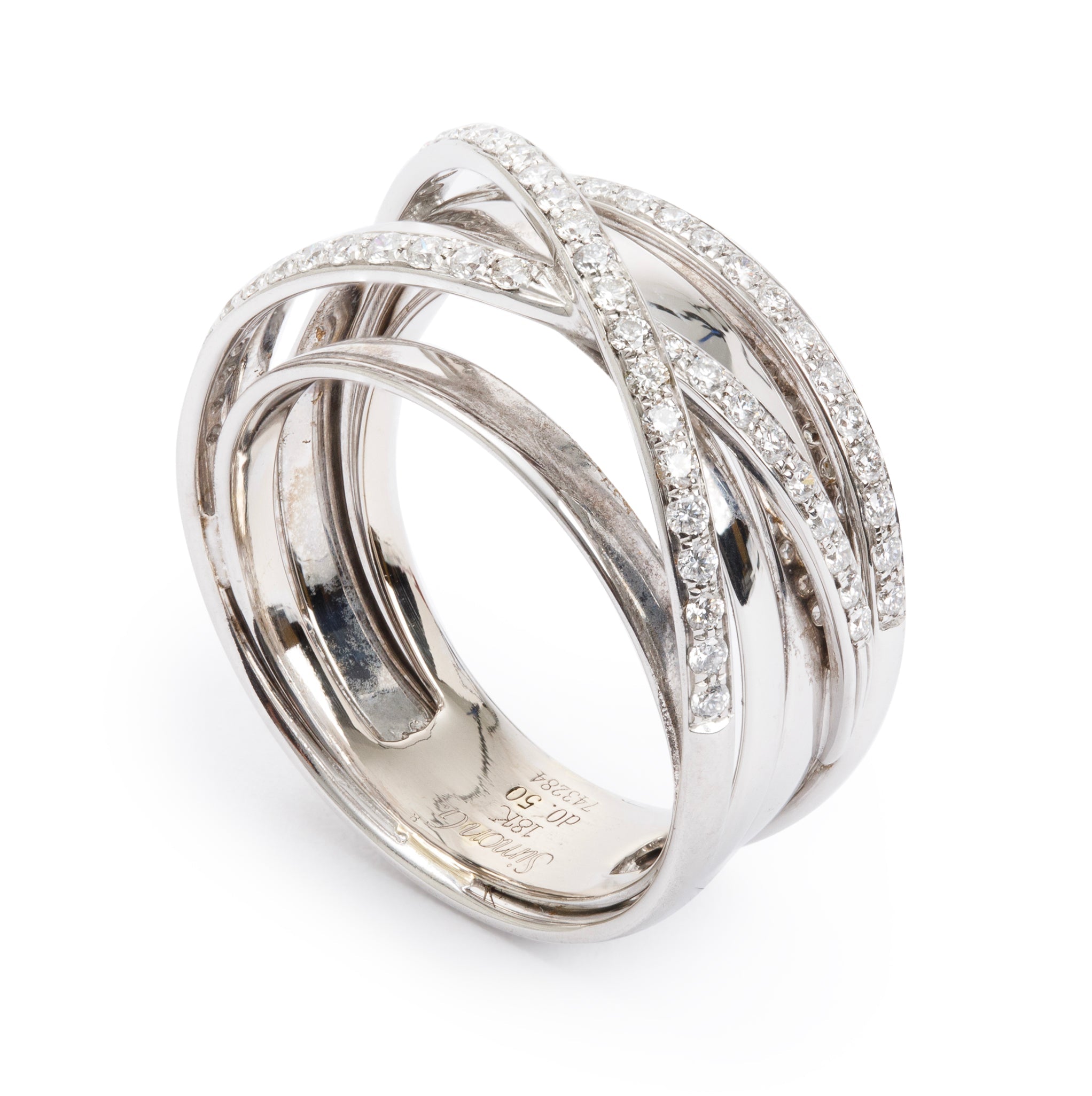 Simon G 18k White Gold Diamond Crossover Ring, Size 7