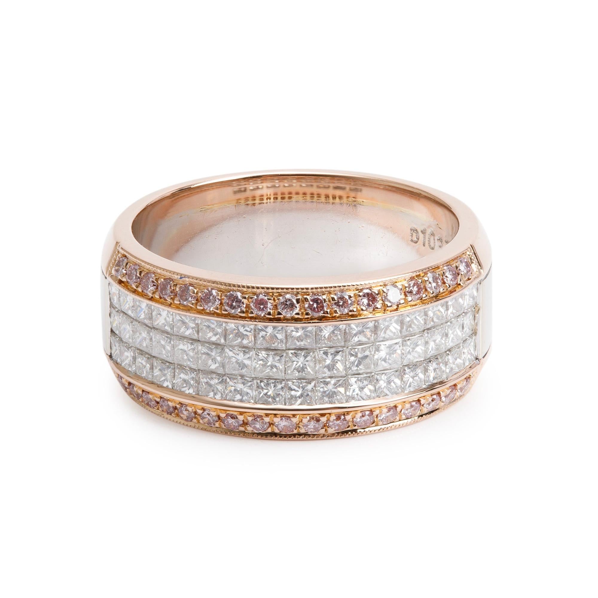 Simon G 18k White and Rose Gold Pave Diamond Simon-Set Anniversary Ring, Size 6.5