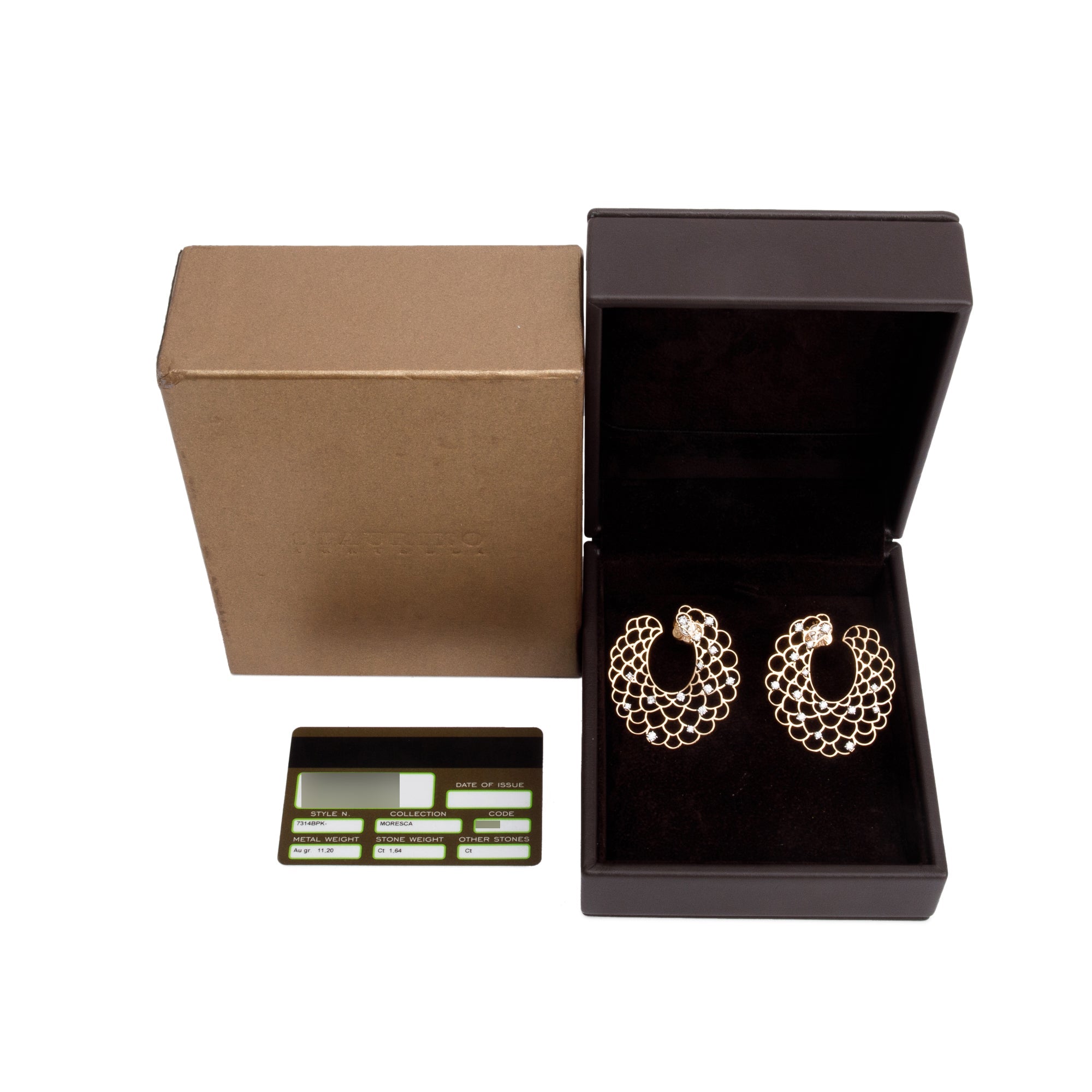 Staurino Fratelli 18k Rose Gold Diamond Flawless Emproidery III Hoop Earrings w/ Box