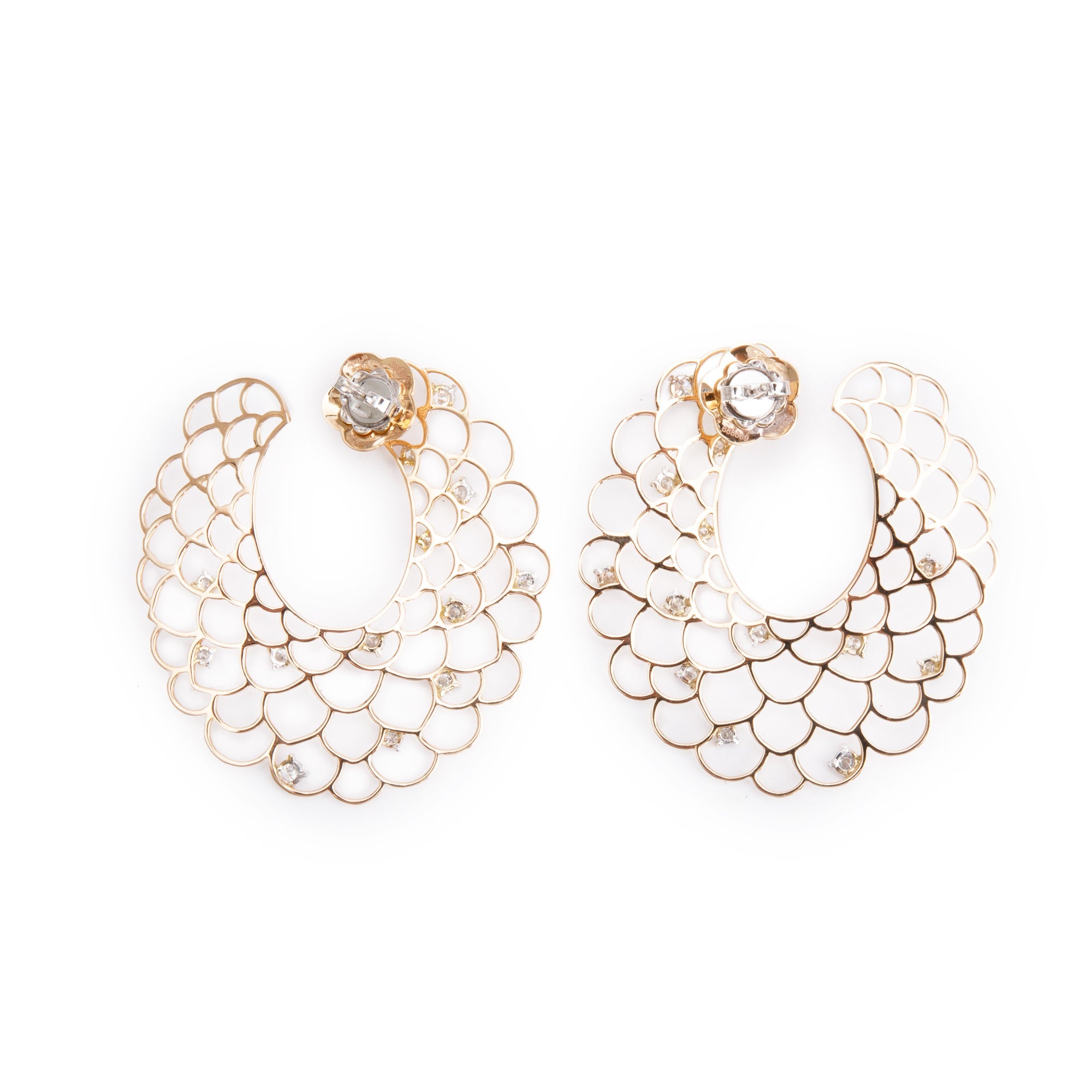 Staurino Fratelli 18k Rose Gold Diamond Flawless Emproidery III Hoop Earrings w/ Box