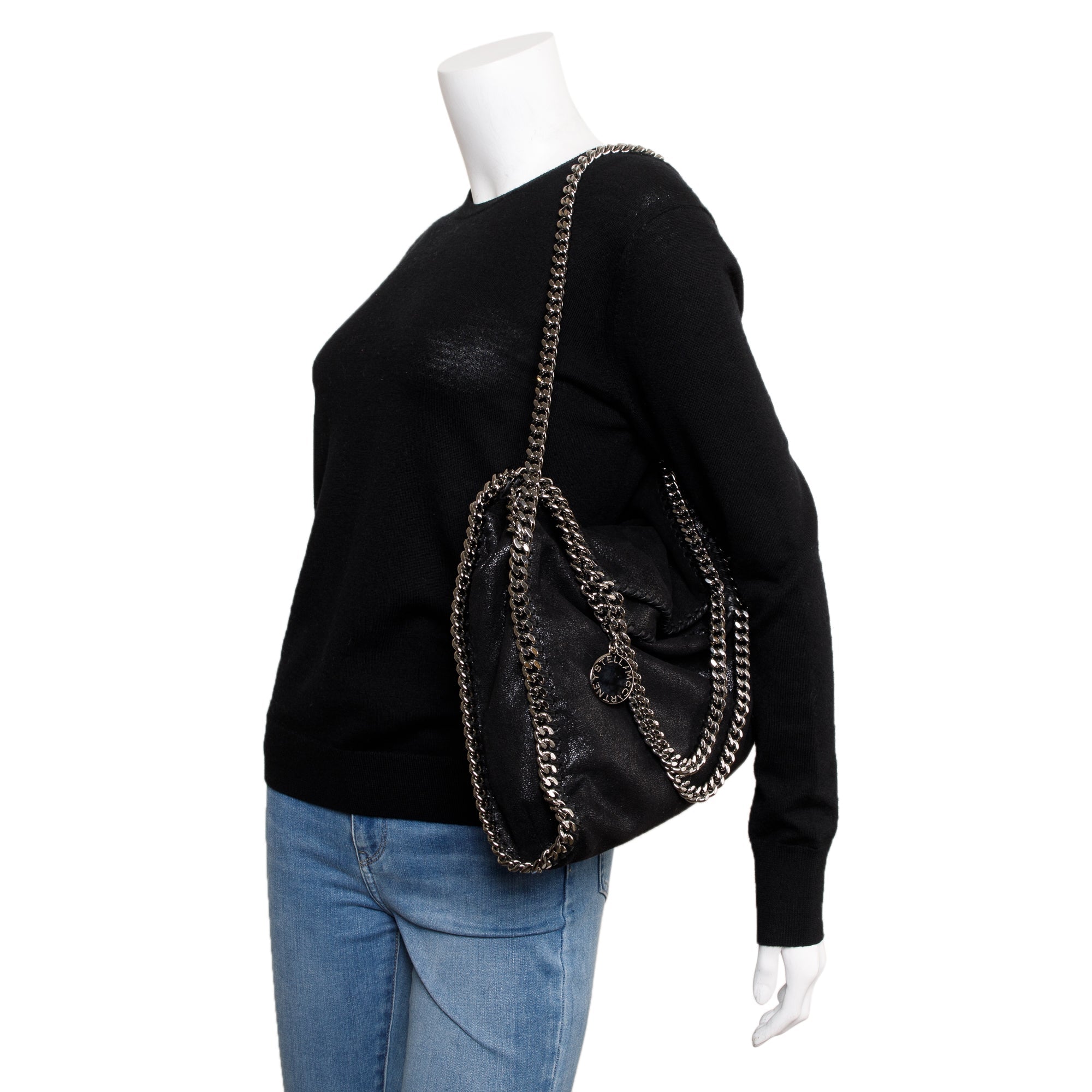 Stella McCartney Black Shaggy Deerskin Falabella Fold-Over Tote