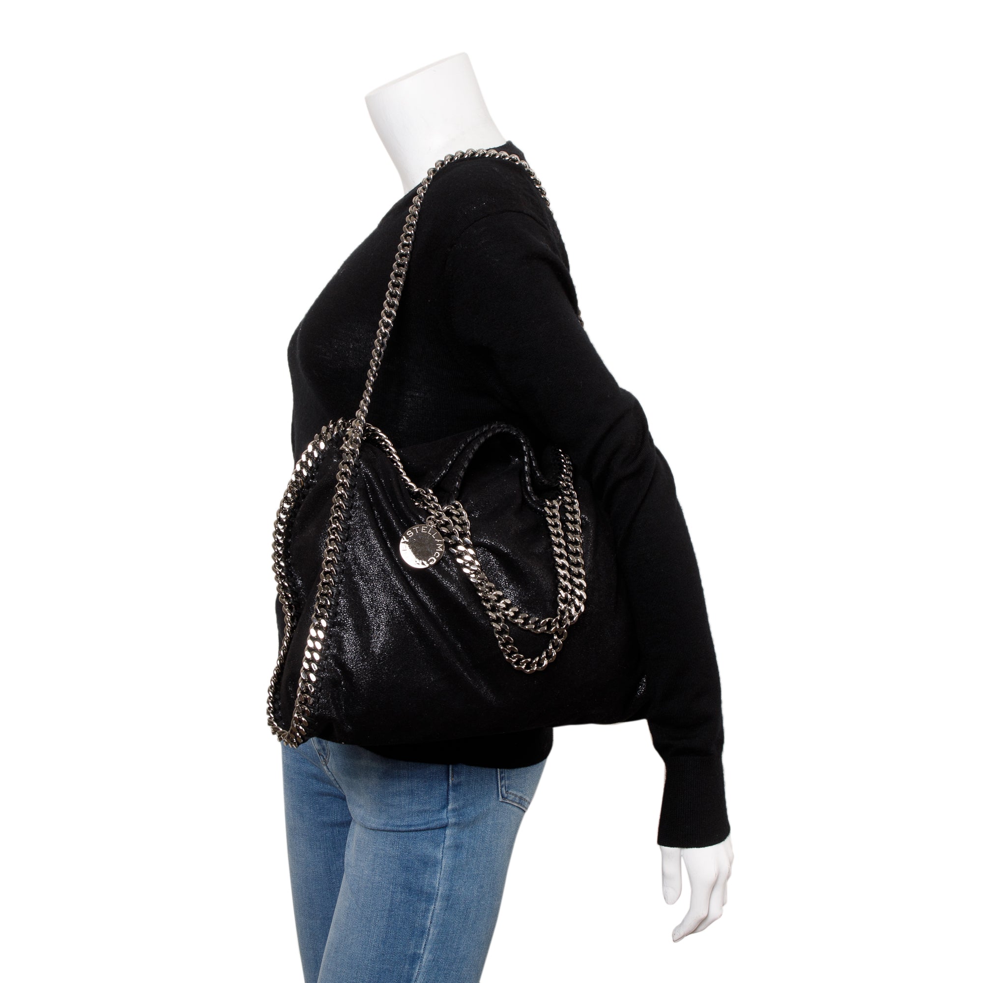 Stella McCartney Black Shaggy Deerskin Falabella Fold-Over Tote