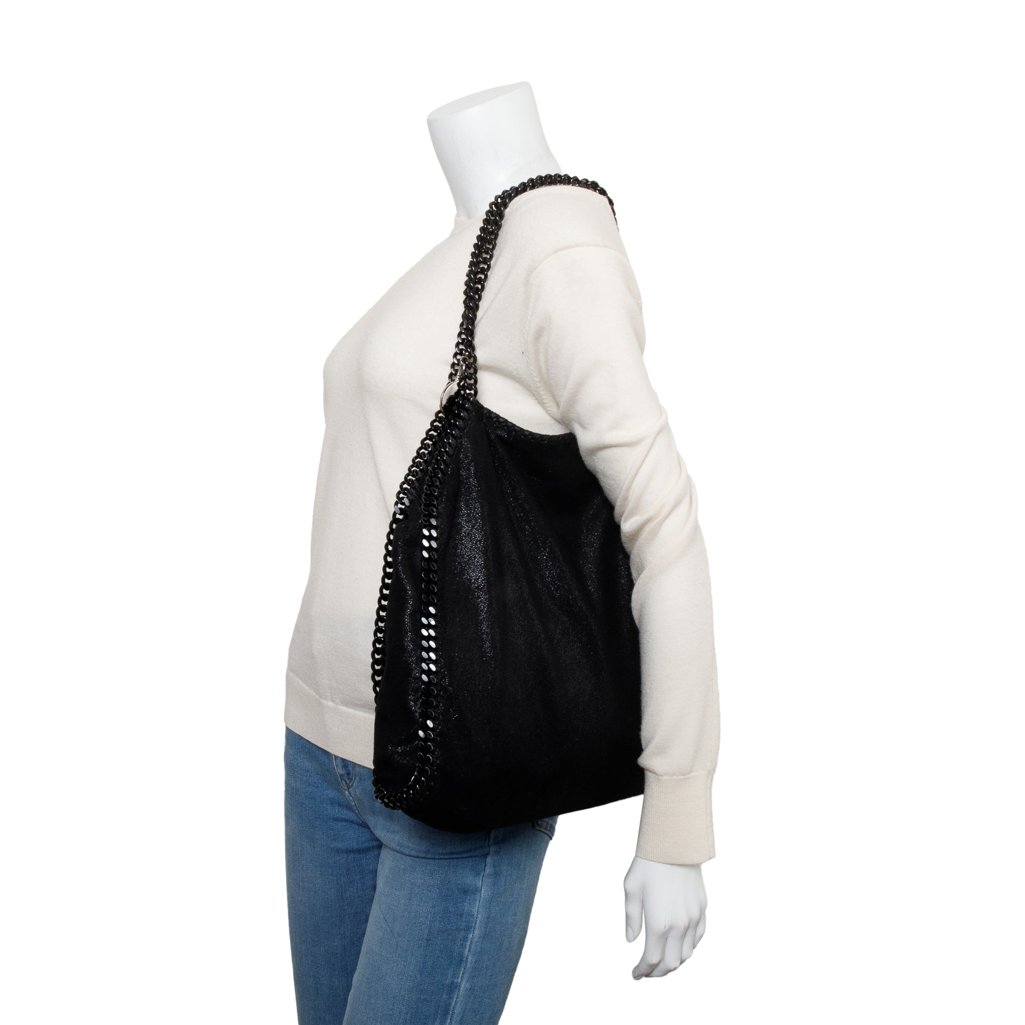 Stella McCartney Black Shaggy Deerskin Falabella Fold-Over Tote