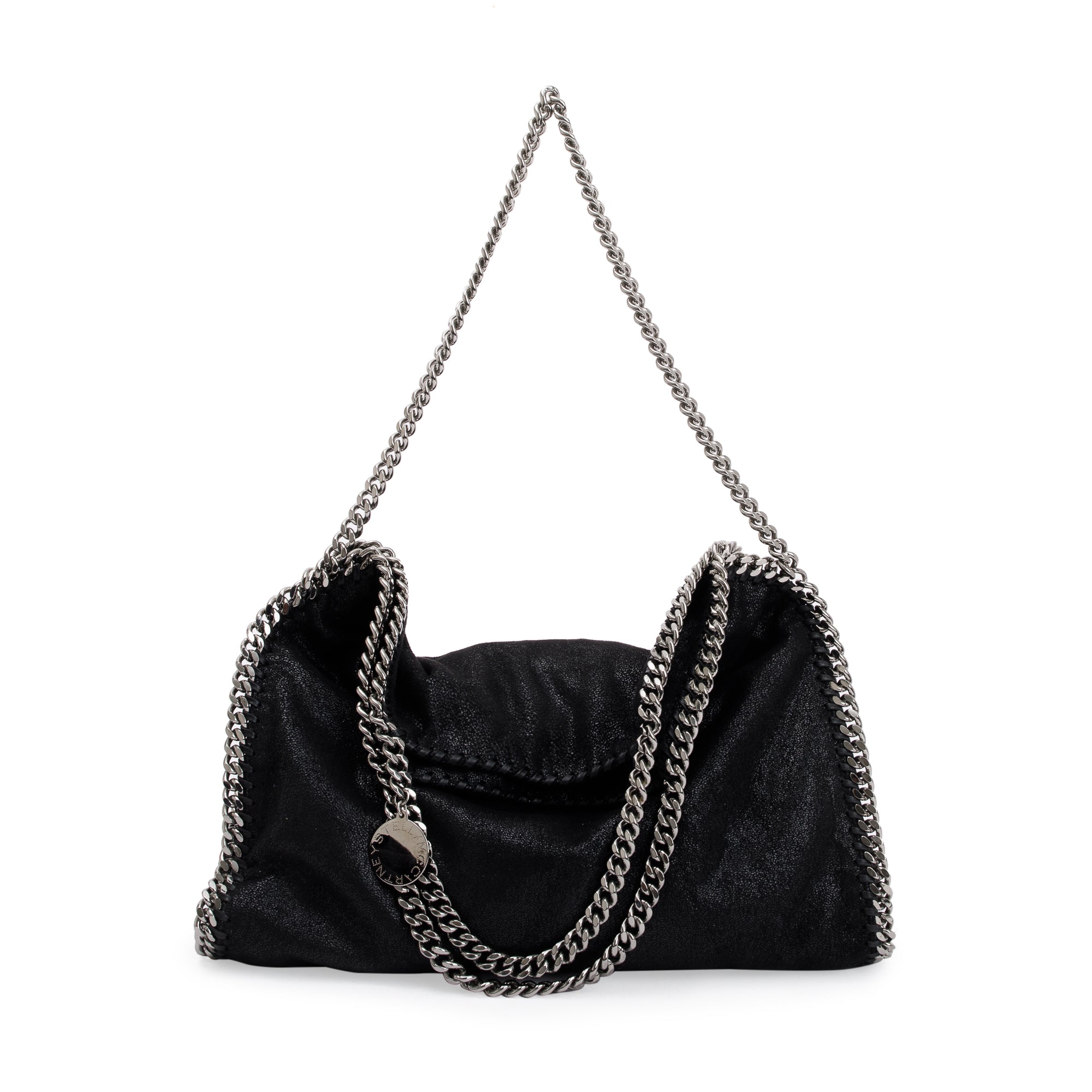Stella McCartney Black Shaggy Deerskin Falabella Fold-Over Tote