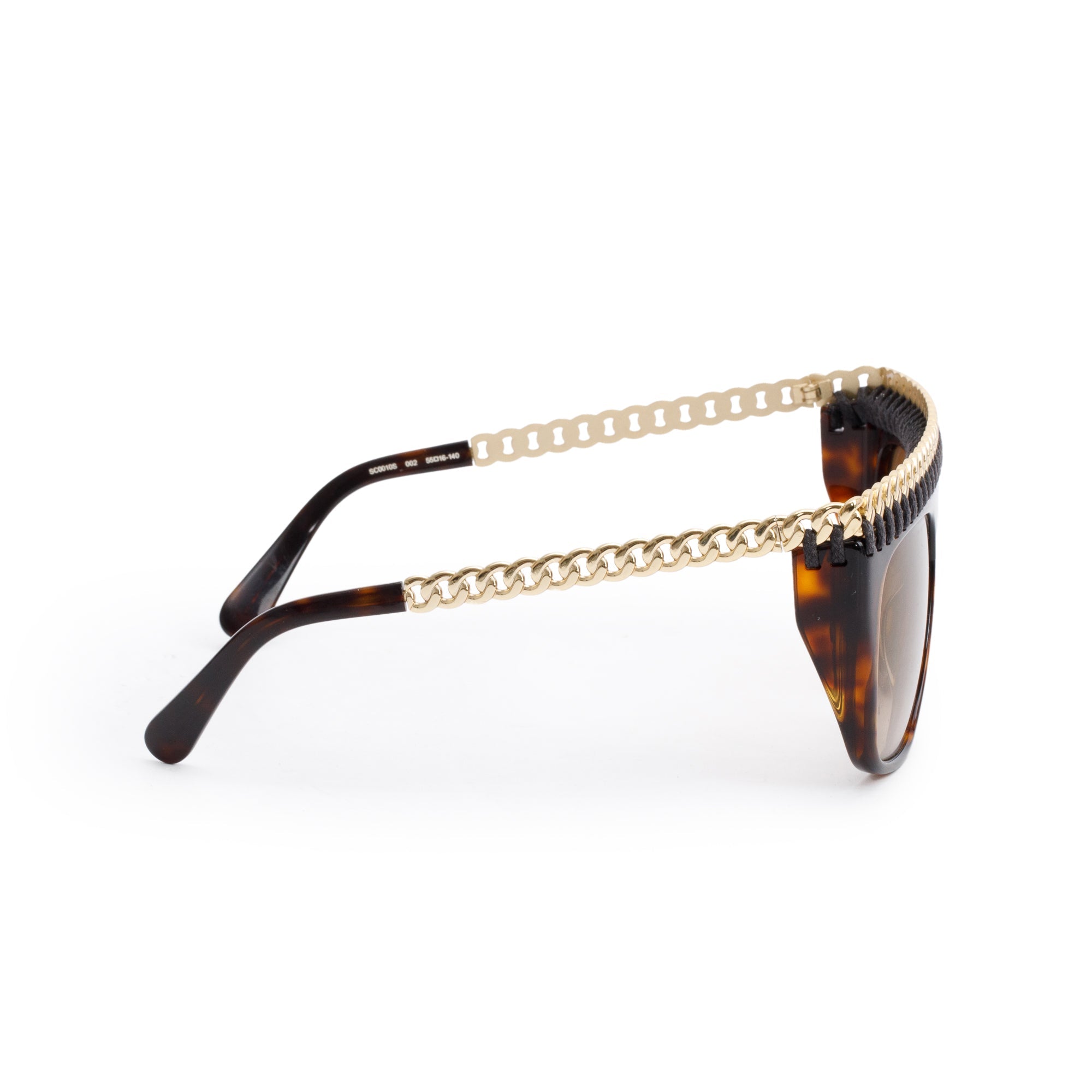 Stella McCartney SC0010S Havana Acetate Falabella Chain Square Sunglasses