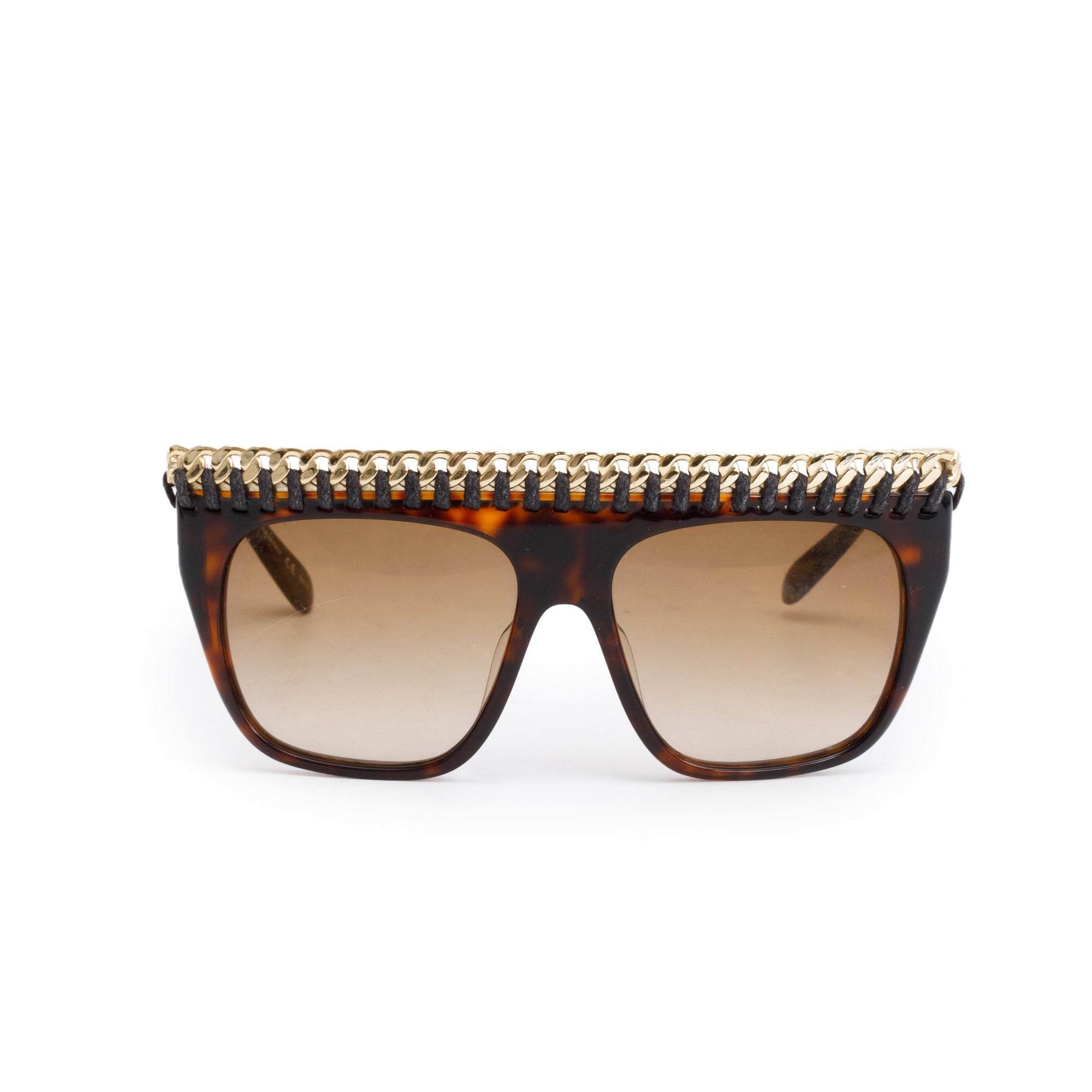 Stella McCartney SC0010S Havana Acetate Falabella Chain Square Sunglasses