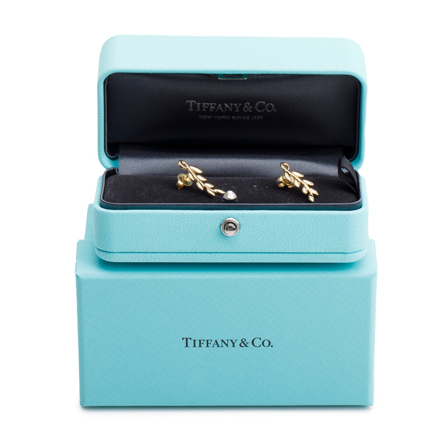 Tiffany & Co. Paloma Picasso 18k Yellow Olive Leaf Climber Earrings w/ Box