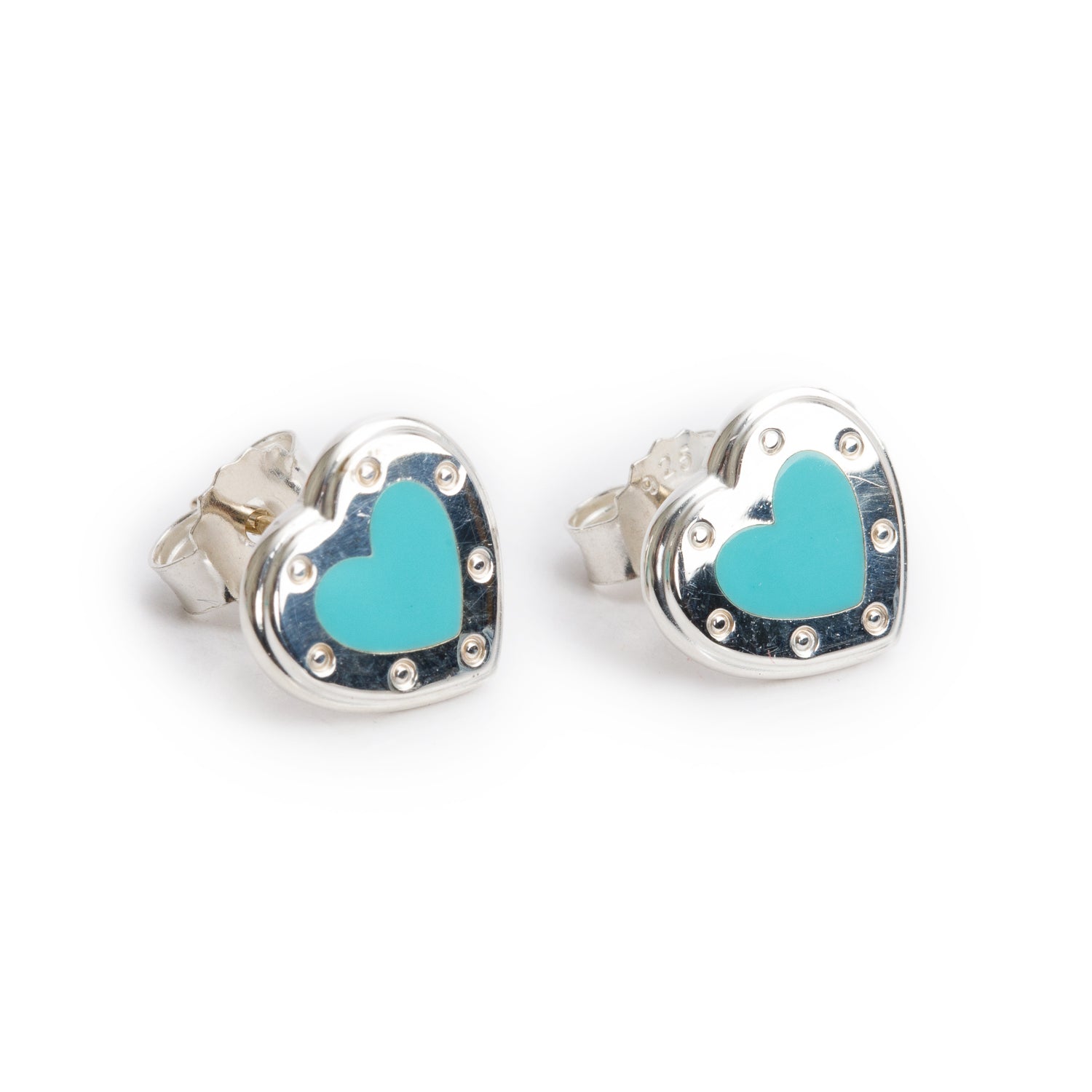 Tiffany & Co. Sterling Silver Return to Tiffany Love Tiffany Blue Heart Stud Earrings