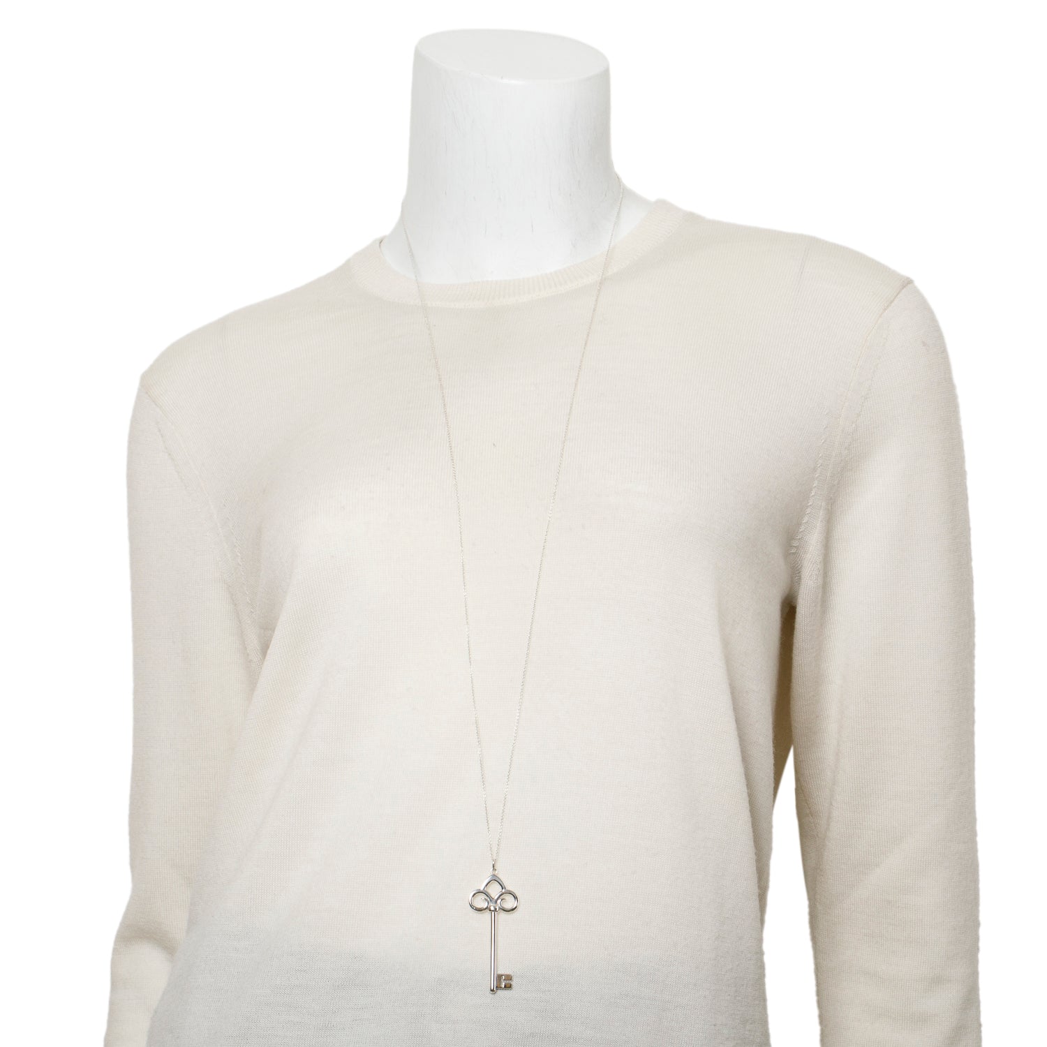 Tiffany & Co. Sterling Silver Large Fleur de Lis Key Pendant Necklace