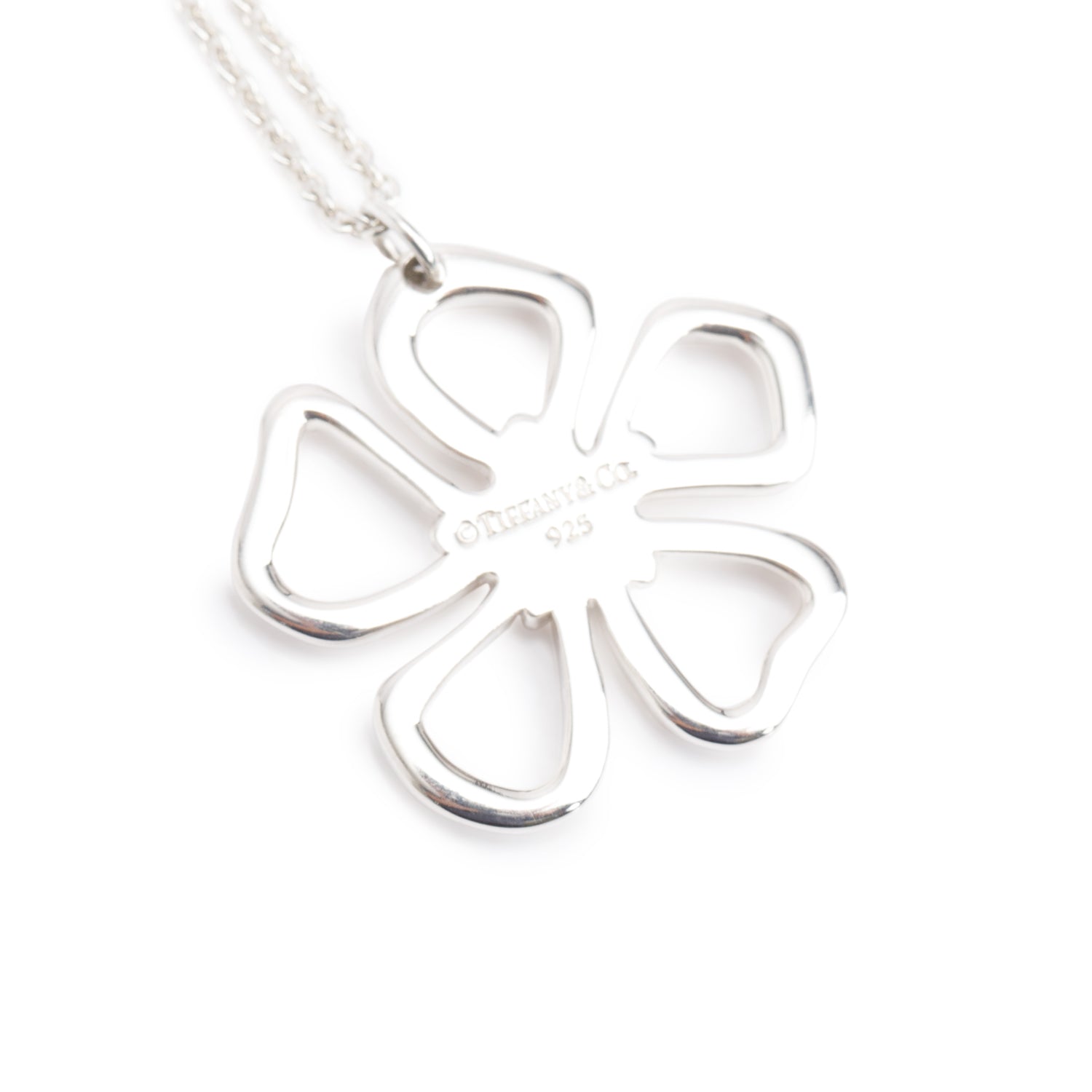 Tiffany & Co. Sterling Silver Open Flower Pendant Necklace
