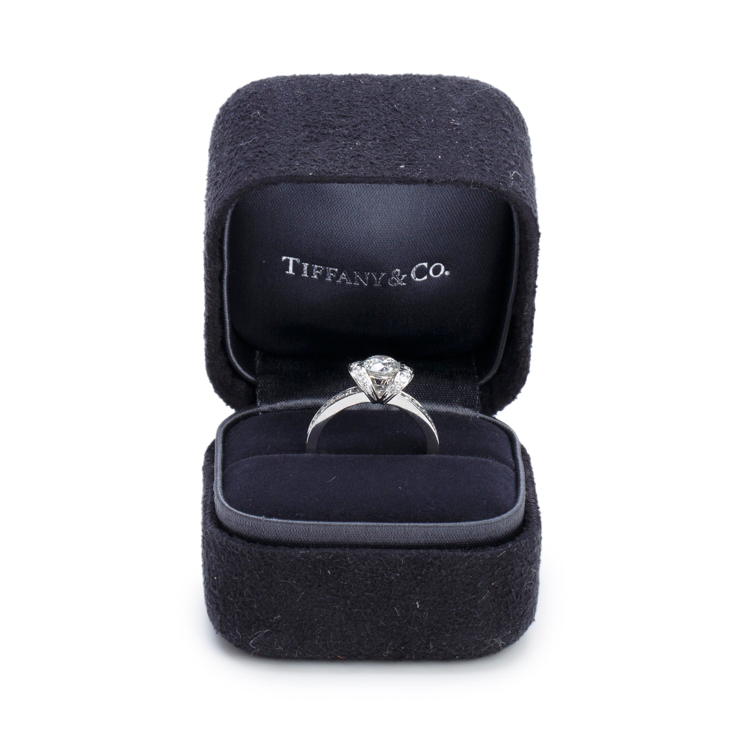 Tiffany & Co. Platinum 0.71 ct. Round Brilliant Cut Diamond Ribbon Engagement Ring, Size 5.75 w/ Box, Receipt & Paperwork