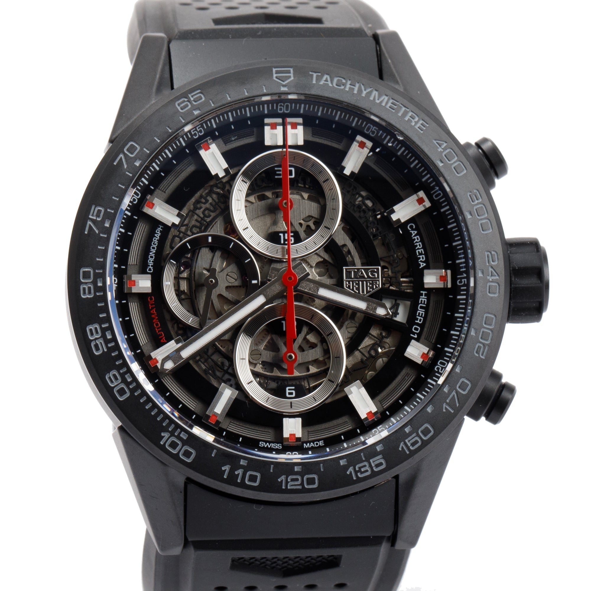 Tag Heuer Black Ceramic Carrera Calibre Heuer 01 43 MM Automatic Chronograph Watch w/ Box & Papers
