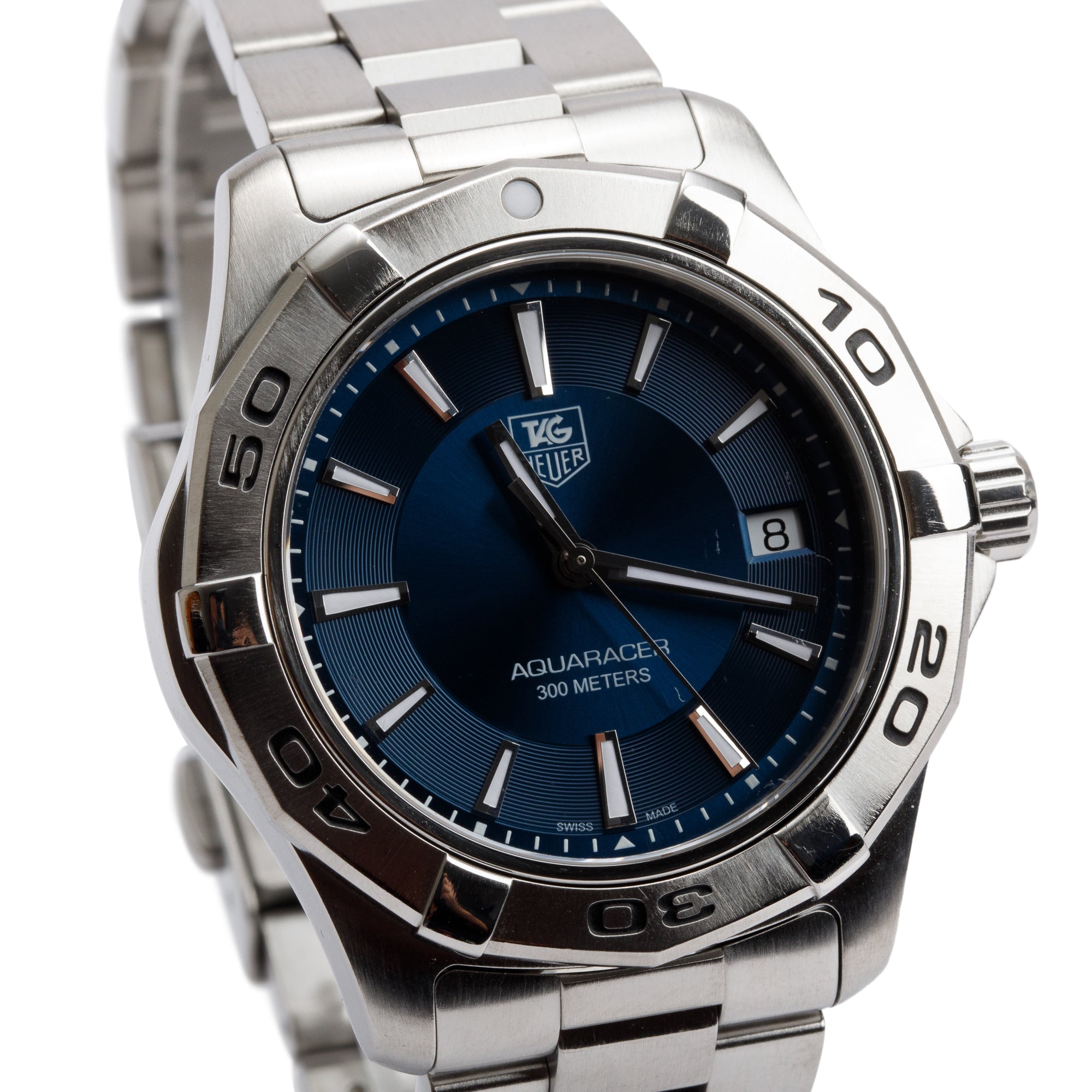 Tag Heuer Stainless Steel Aquaracer 39 MM Blue Dial Quartz Watch WAP1112