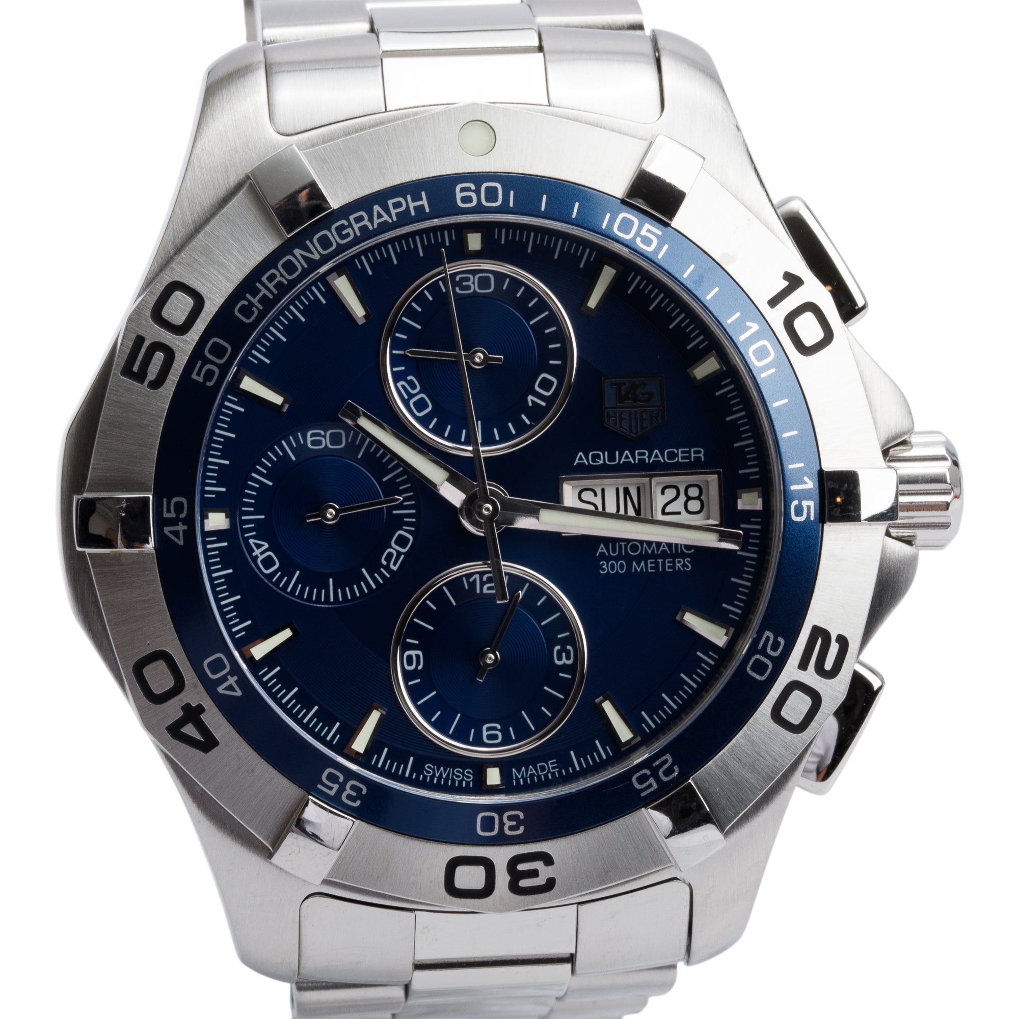Tag Heuer Stainless Steel Aquaracer 43 MM Chronograph Automatic Watch Blue Dial CAF2012 w/ Box