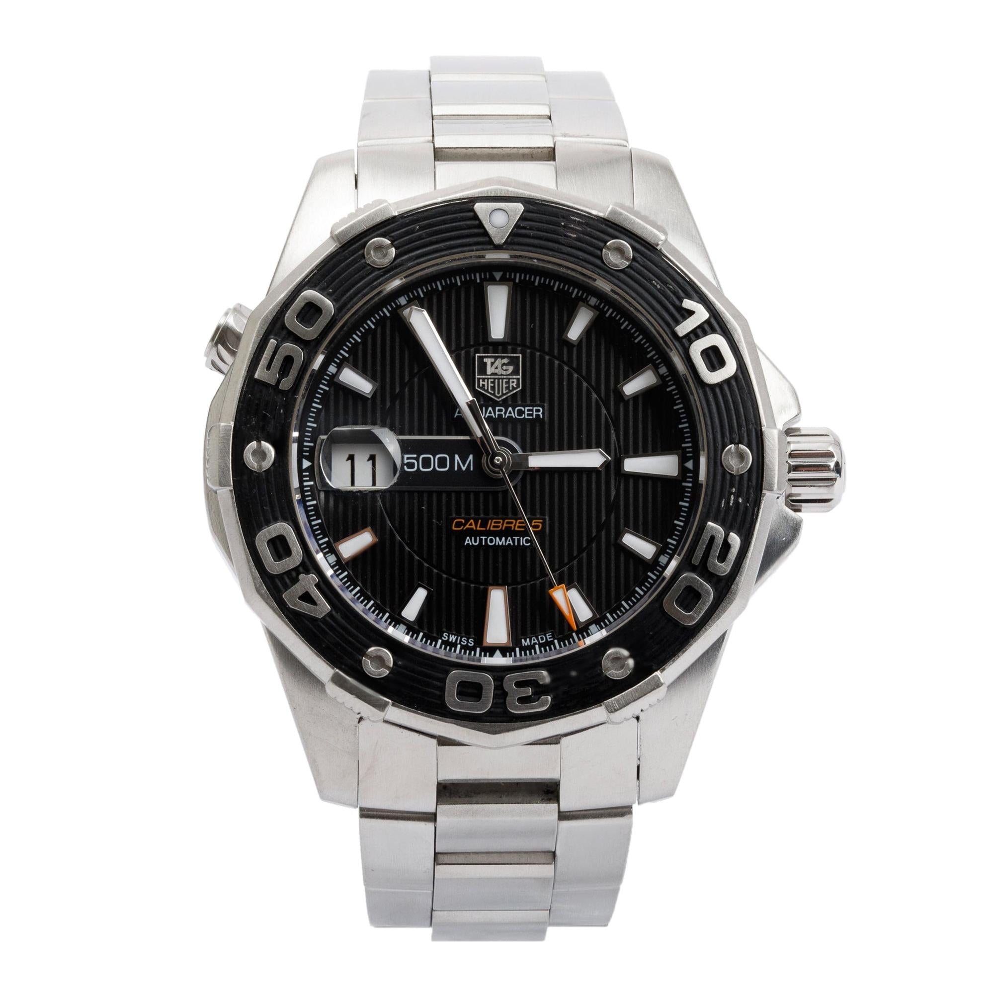 Tag Heuer Stainless Steel Aquaracer 500M Calibre 5 43 MM Automatic Watch w/ Box & Papers