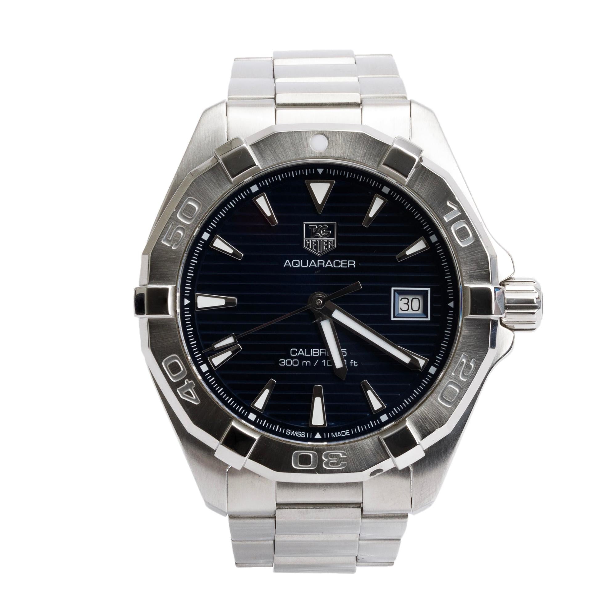 Tag Heuer Stainless Steel Aquaracer Blue Dial 40.5 MM Calibre 5 Automatic Watch WAY2112-0