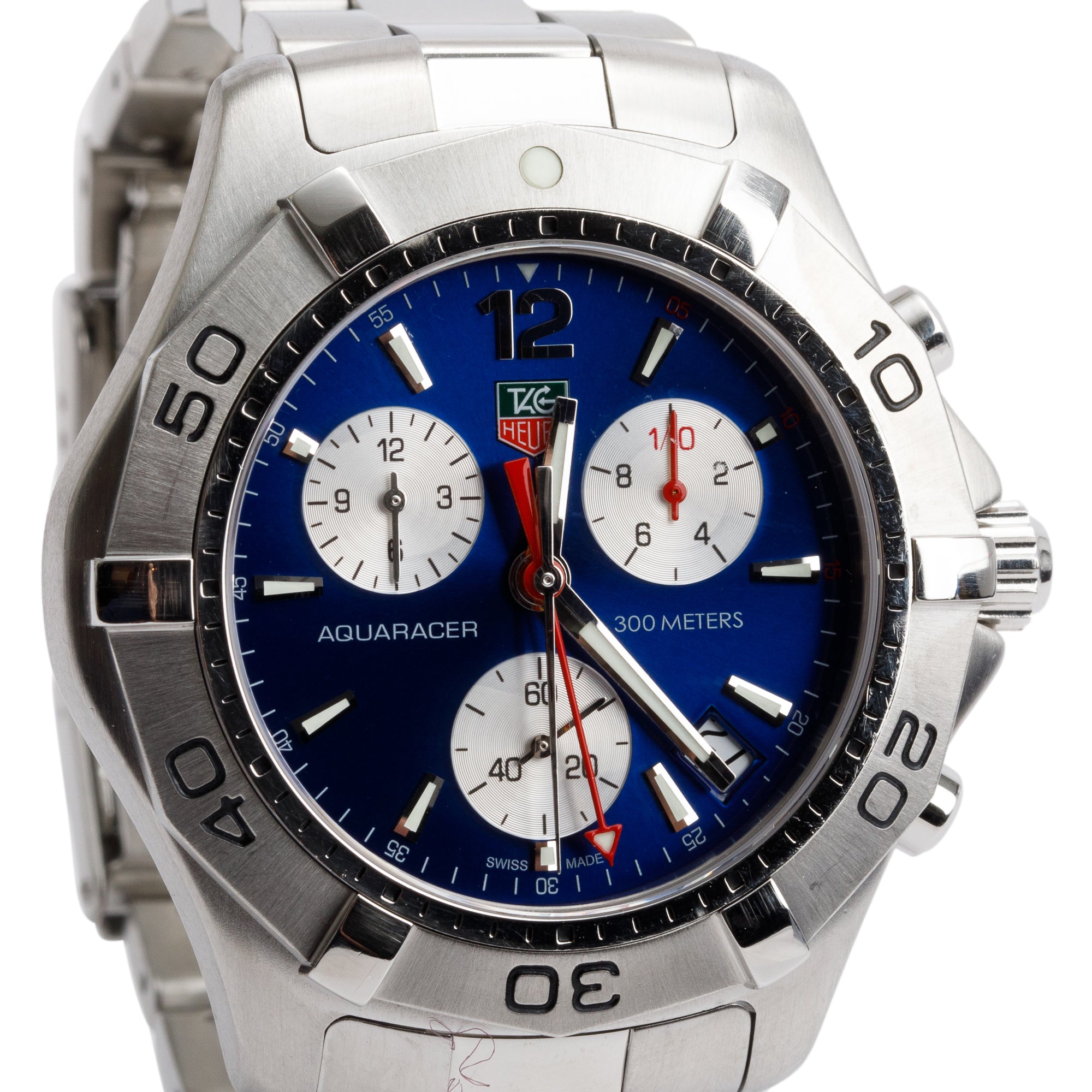 Tag Heuer Stainless Steel Aquaracer Blue Dial 41 MM Chronograph Quartz Watch CAF1112