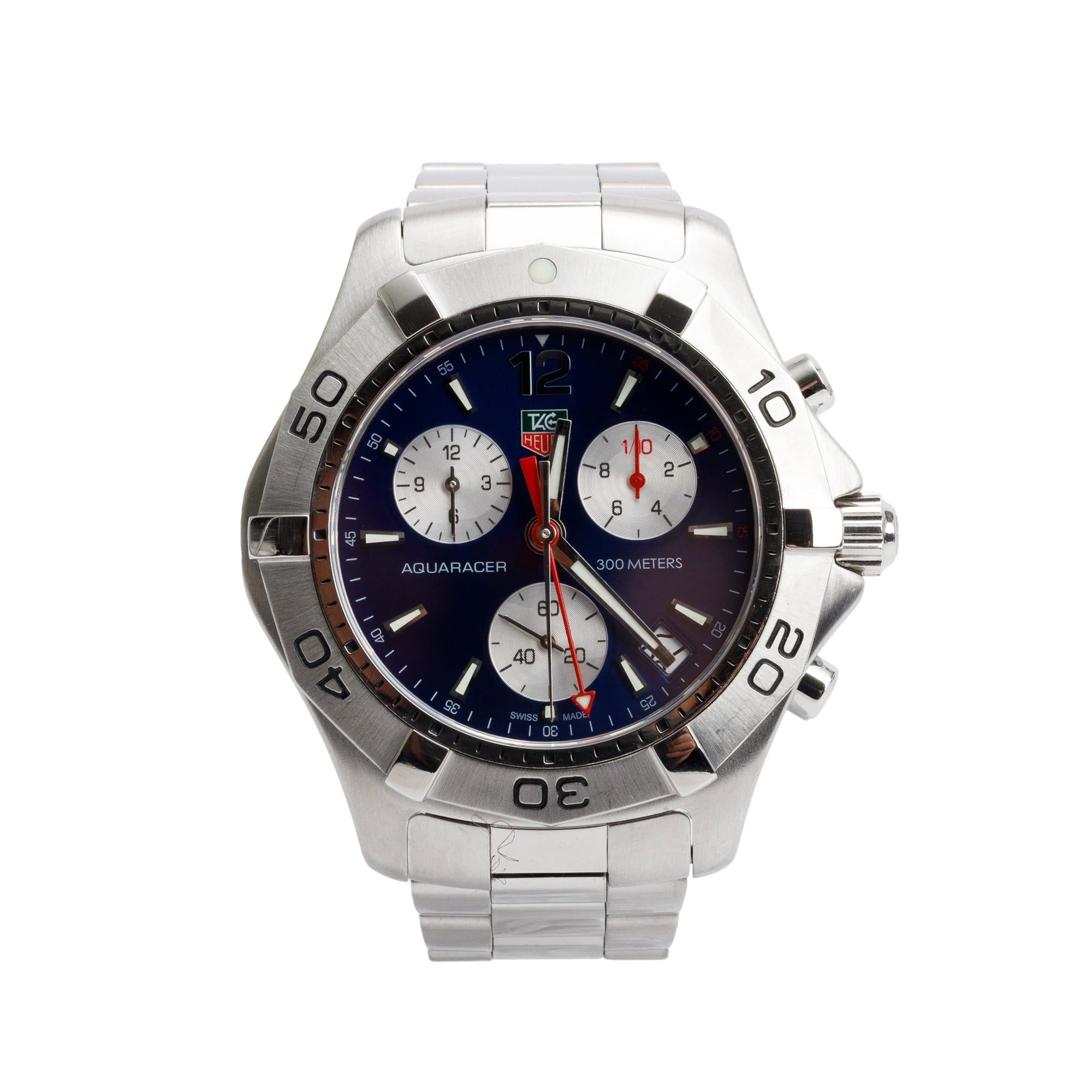 Tag Heuer Stainless Steel Aquaracer Blue Dial 41 MM Chronograph Quartz Watch CAF1112