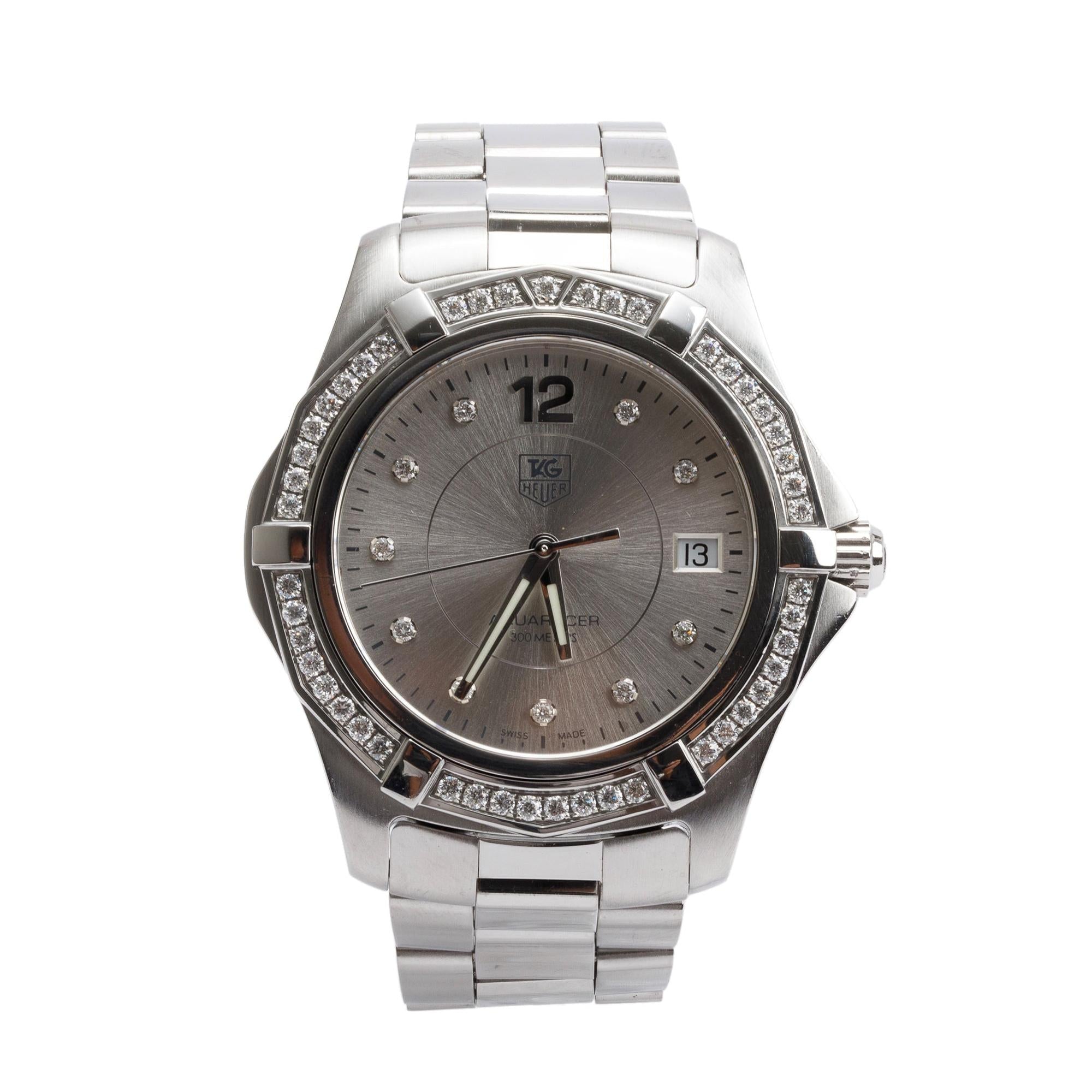 Tag Heuer Stainless Steel Aquaracer Diamond Bezel & Dial 38 MM Watch WAF1118 w/ Box