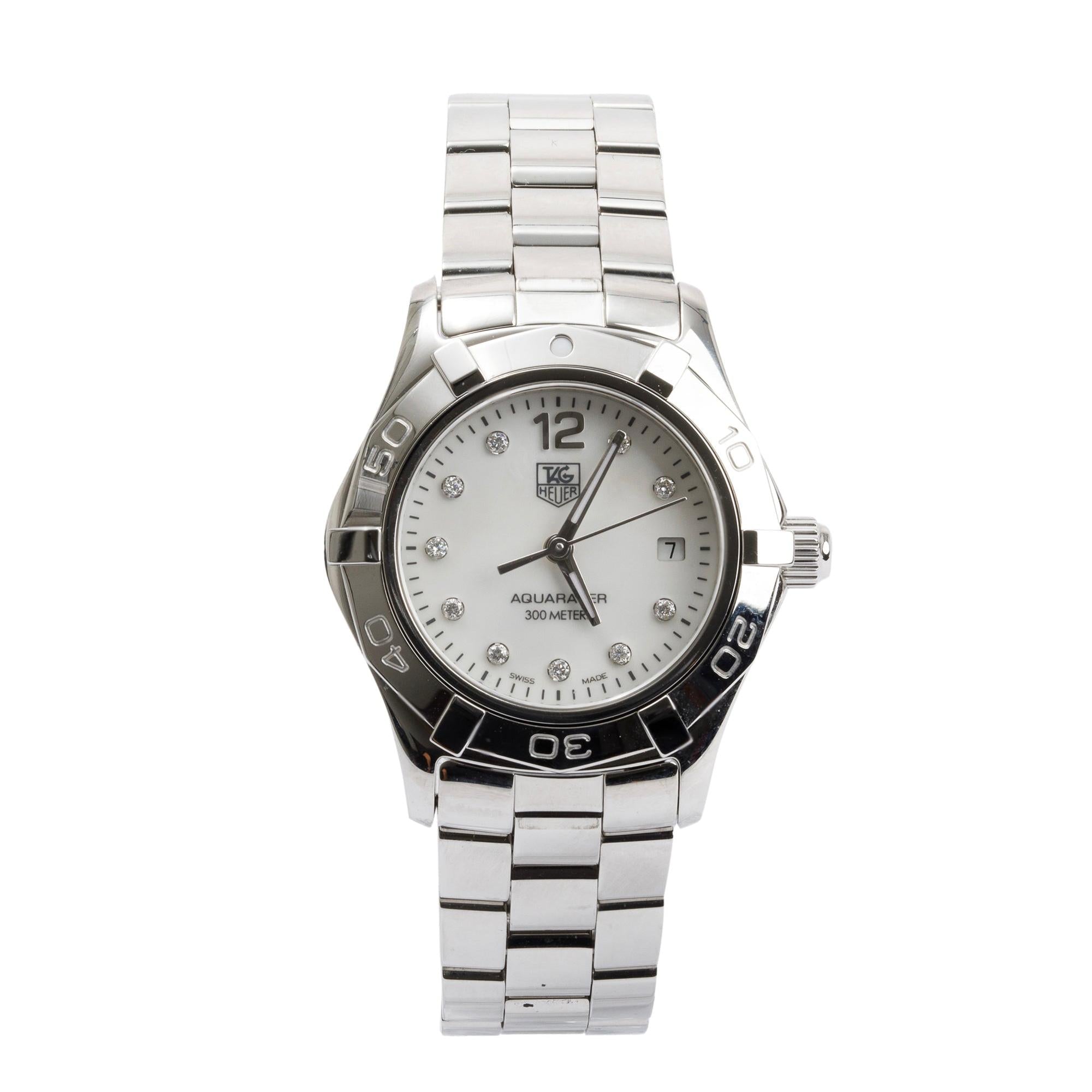 Tag Heuer Stainless Steel Aquaracer Mother of Pearl Diamond Dial 27 MM Watch w/ Box & Papers