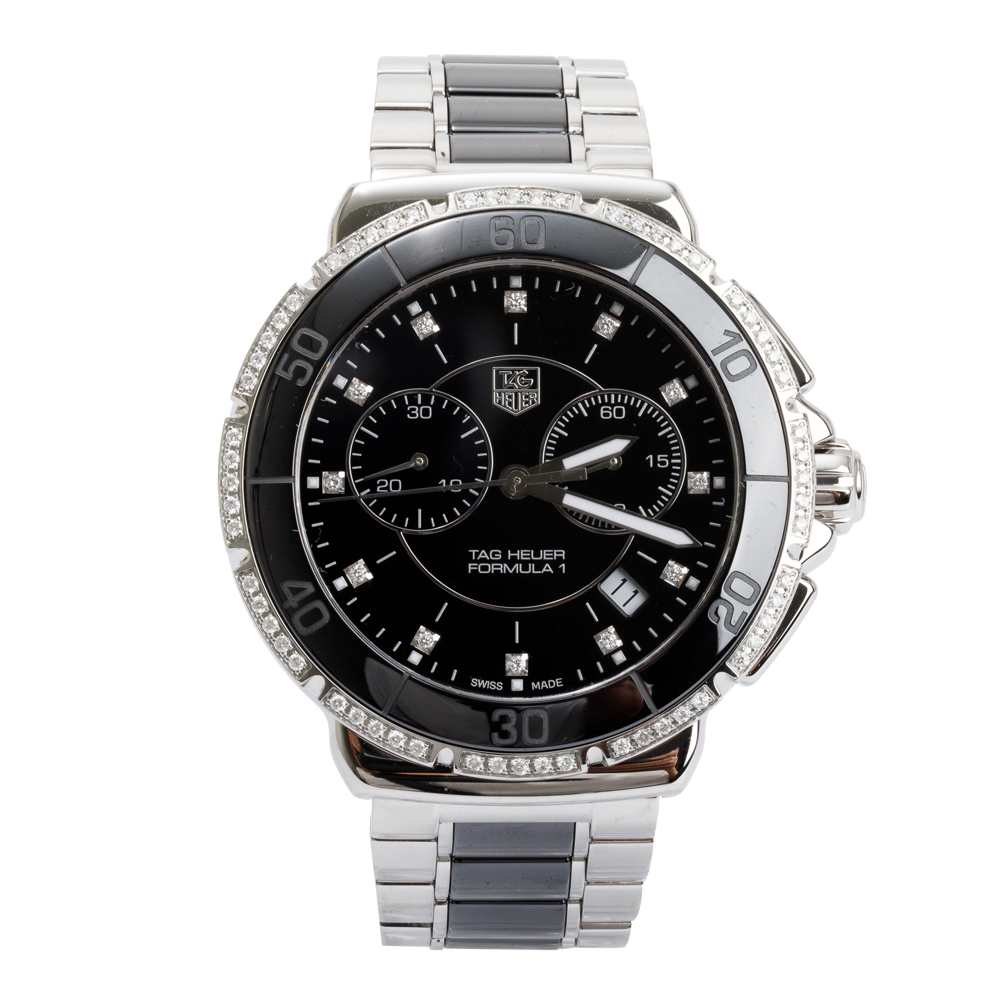 Tag Heuer Stainless Steel & Black Ceramic Diamond Formula 1 41 MM Chronograph Quartz Watch