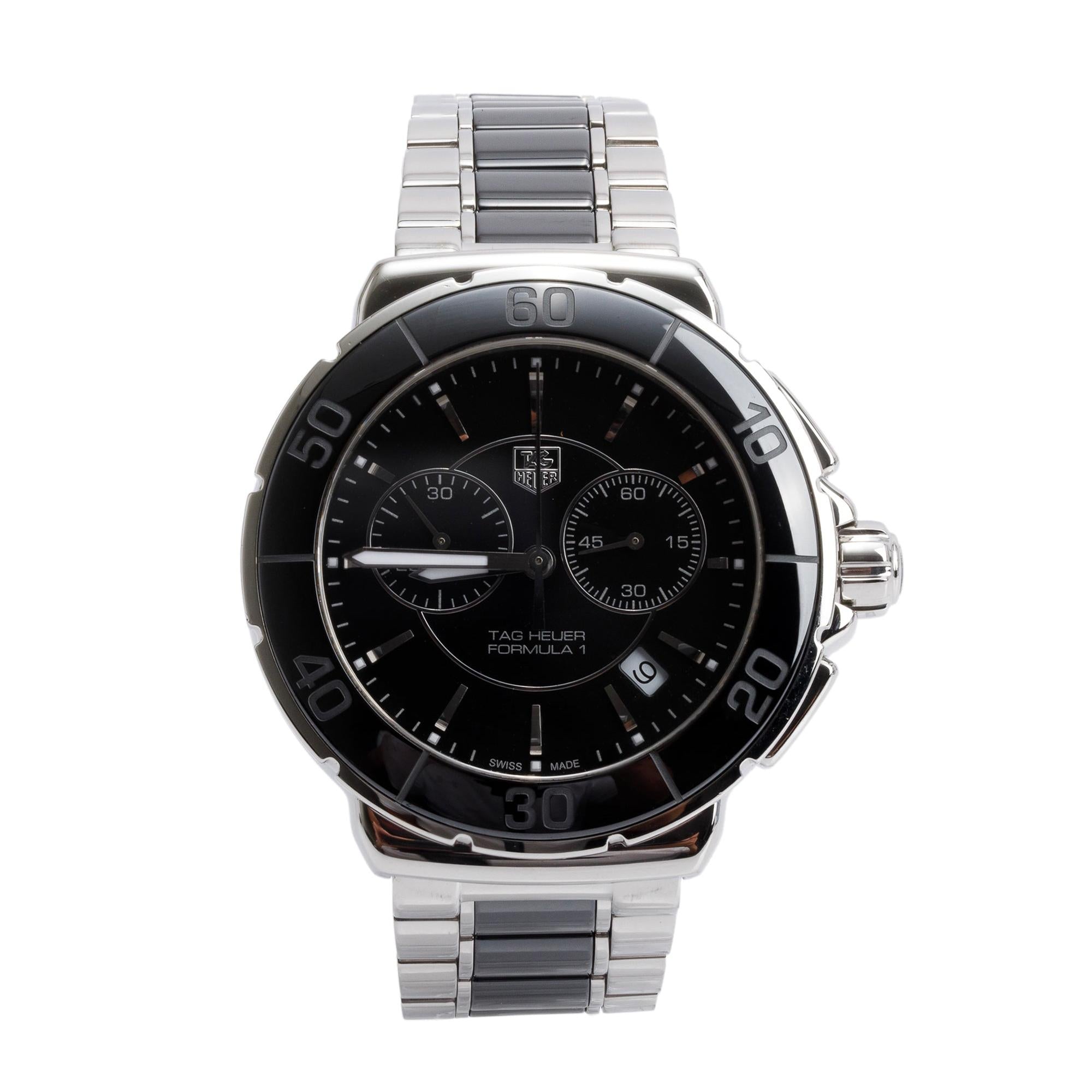 Tag Heuer Stainless Steel & Black Ceramic Formula 1 Chronograph 41 MM Watch CAH1210 w/ Box & Papers