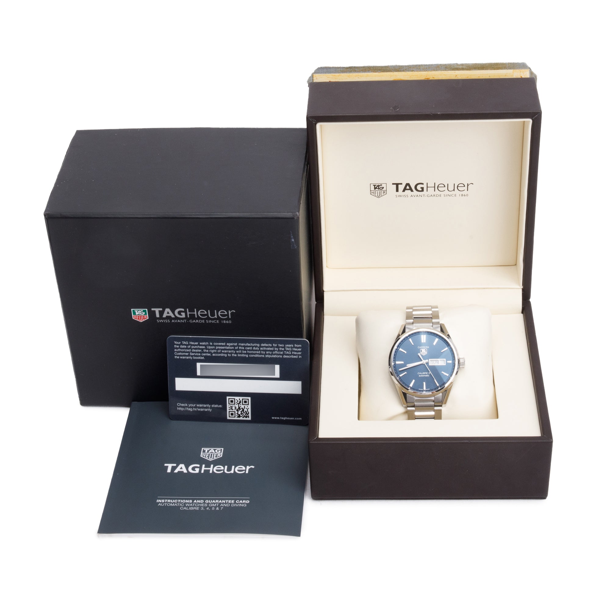 Tag Heuer Stainless Steel Blue Dial Carrera Day Date Calibre 5 41 MM Automatic Watch WAR201E w/ Box & Papers