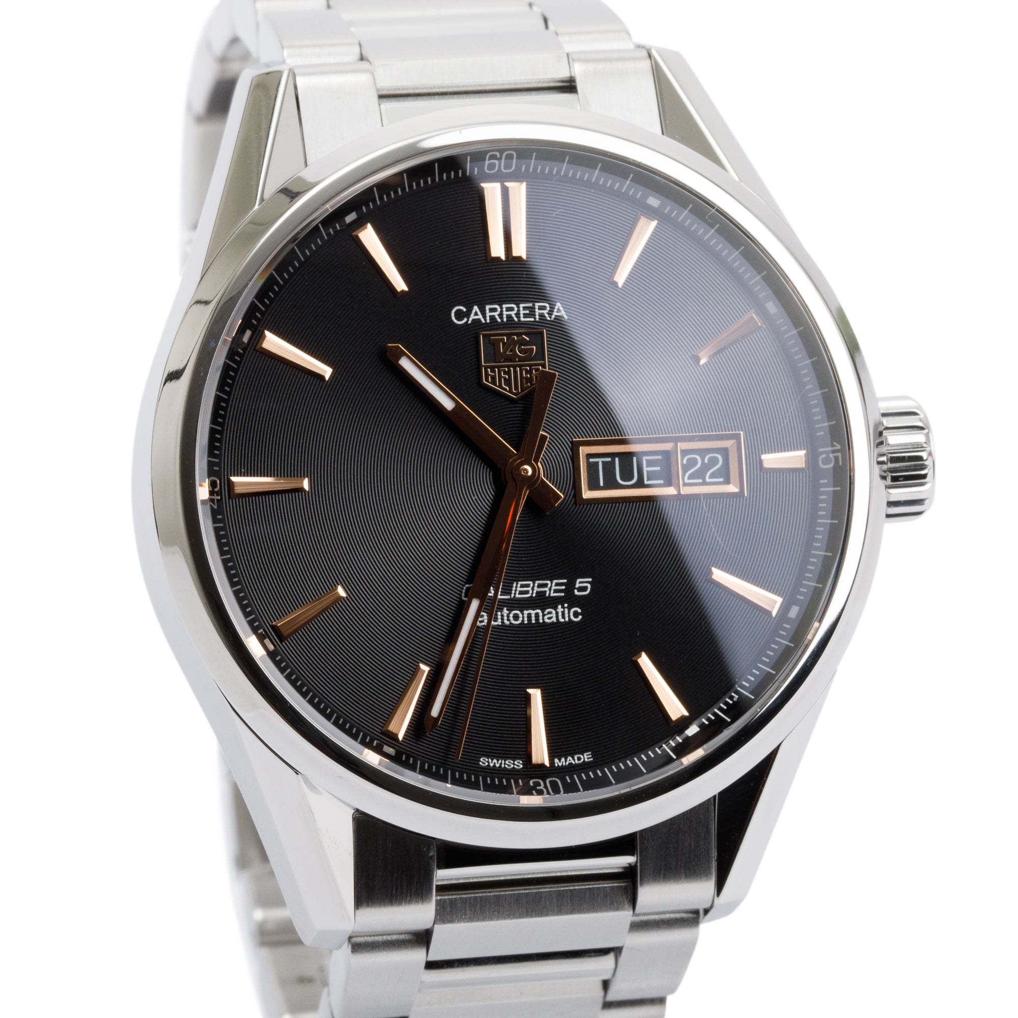 Tag Heuer Stainless Steel Carrera Day Date Calibre 5 41 MM Automatic Watch