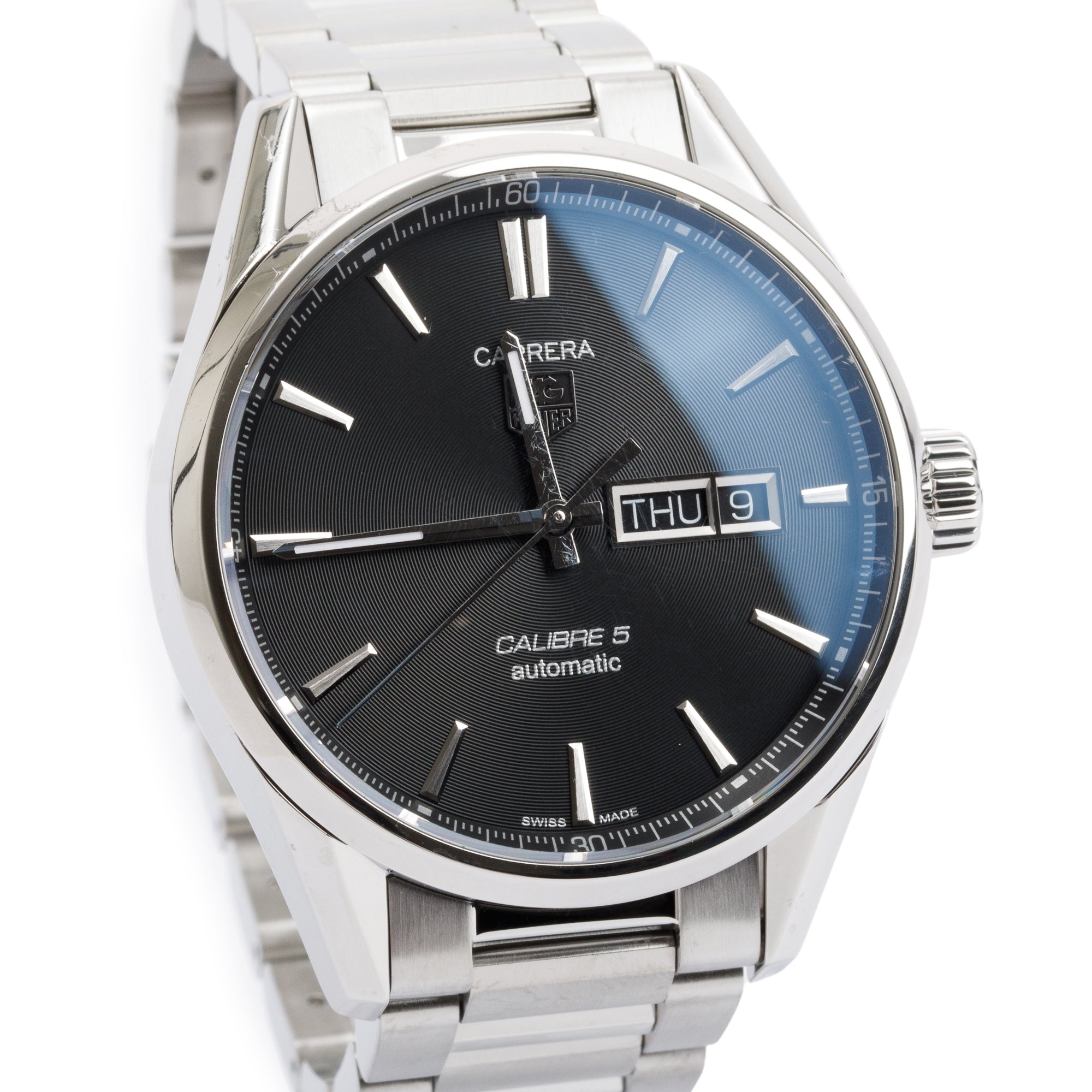 Tag Heuer Stainless Steel Carrera Day Date Calibre 5 41 MM Automatic Watch w/ Box & Papers