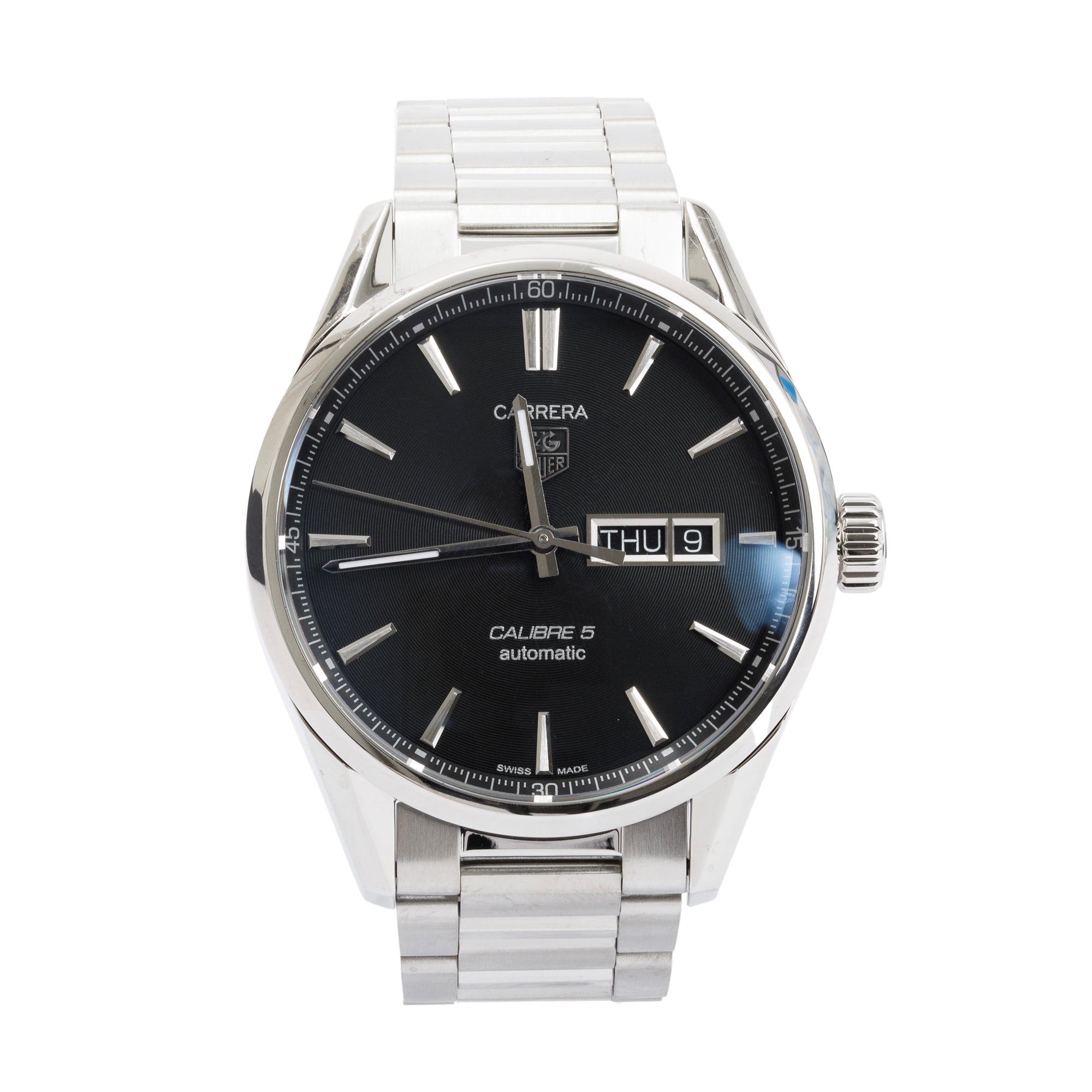 Tag Heuer Stainless Steel Carrera Day Date Calibre 5 41 MM Automatic Watch w/ Box & Papers