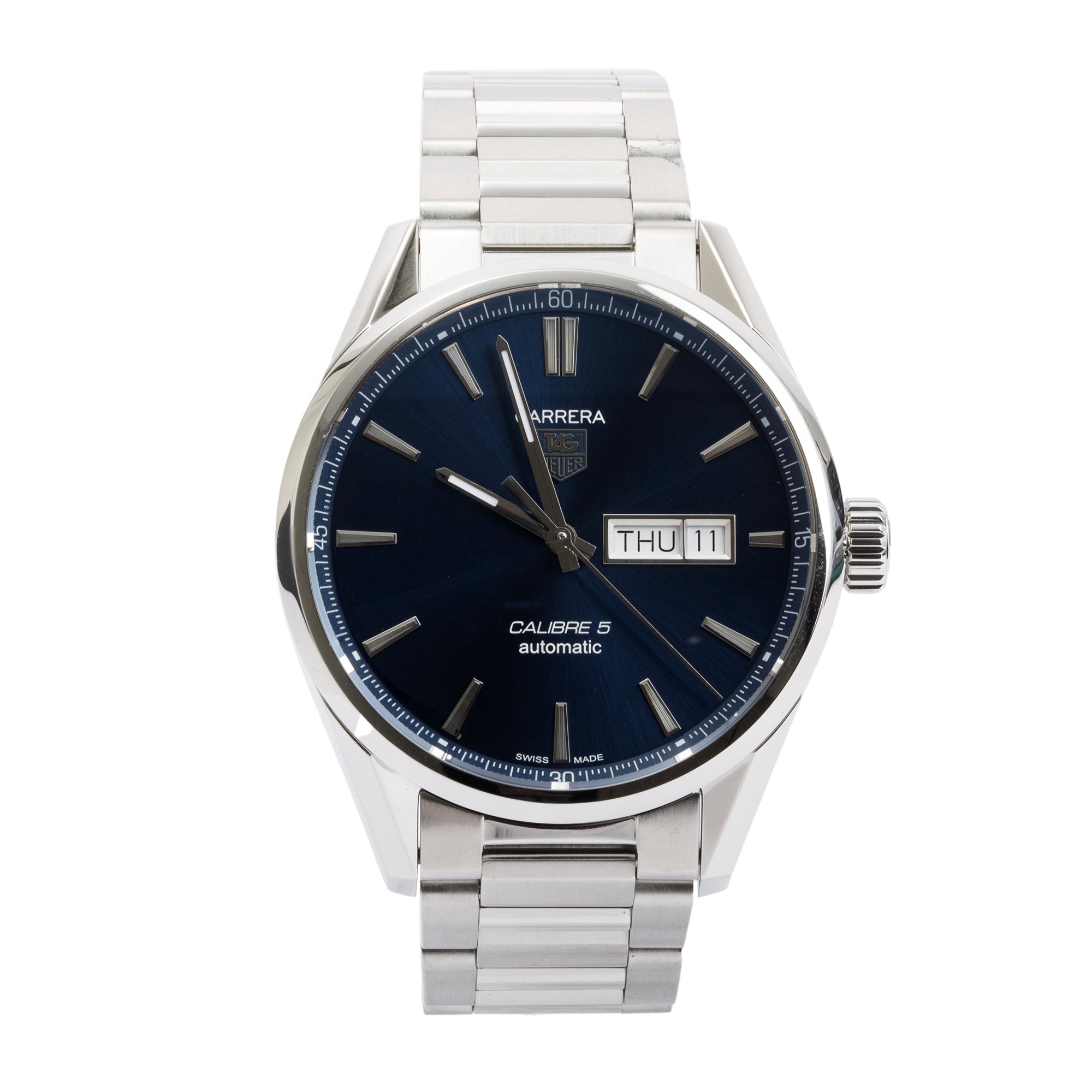Tag Heuer Stainless Steel Carrera Day Date Calibre 5 41 MM Automatic Watch w/ Box & Papers
